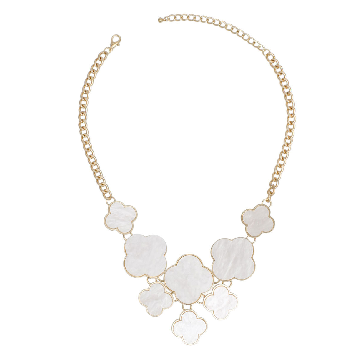 Bib Gold Chain Large Cream Quatrefoil Necklace