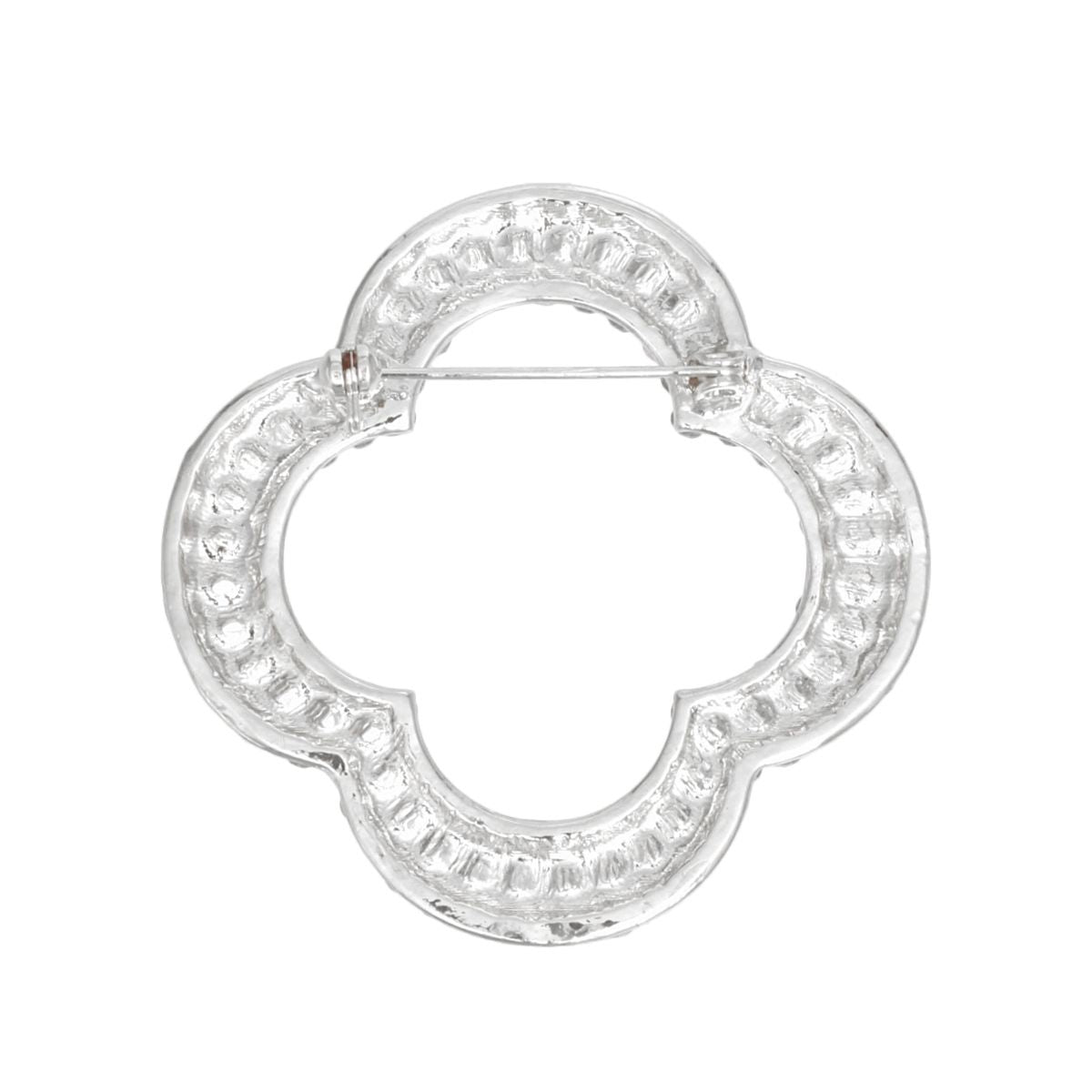 Brooch Silver Rhinestone Quatrefoil Clover Pin