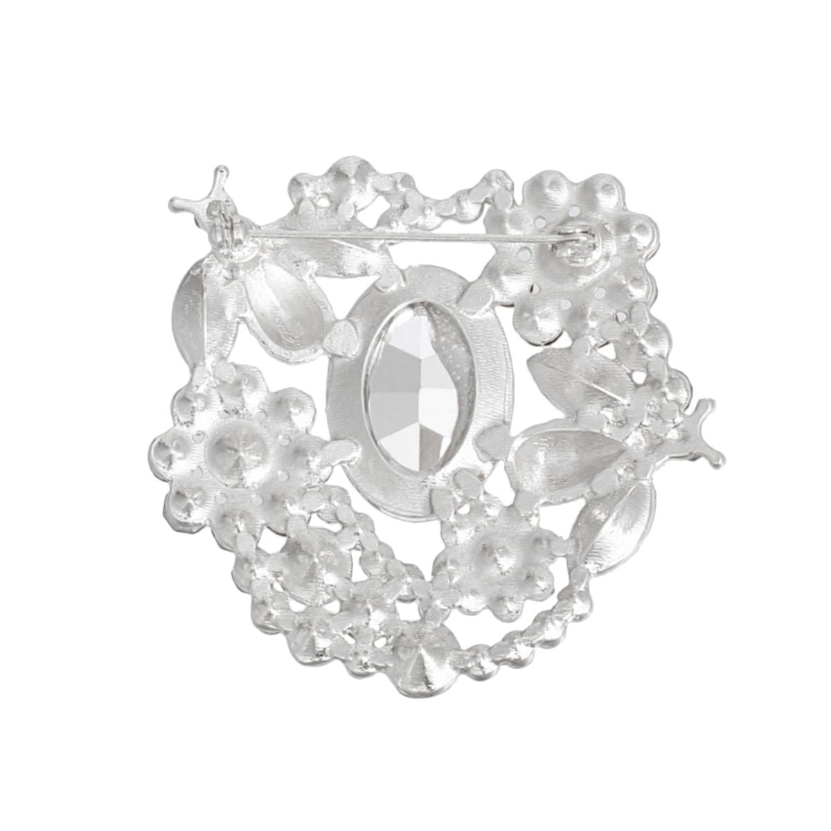 Brooch Silver Clear Glass Crystal Bee Flower Pin