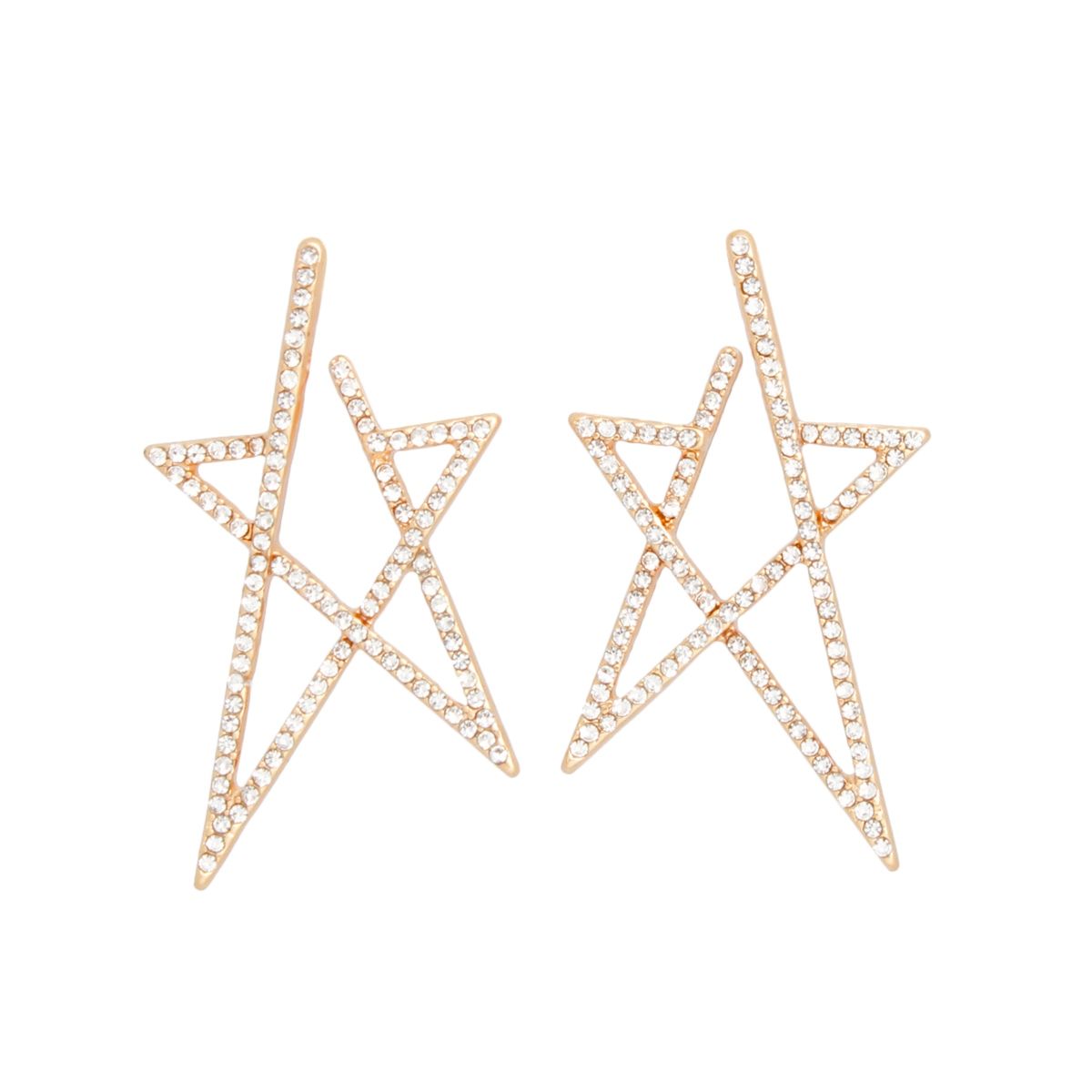 Stud Gold Rhinestone Angled Star Earrings Women