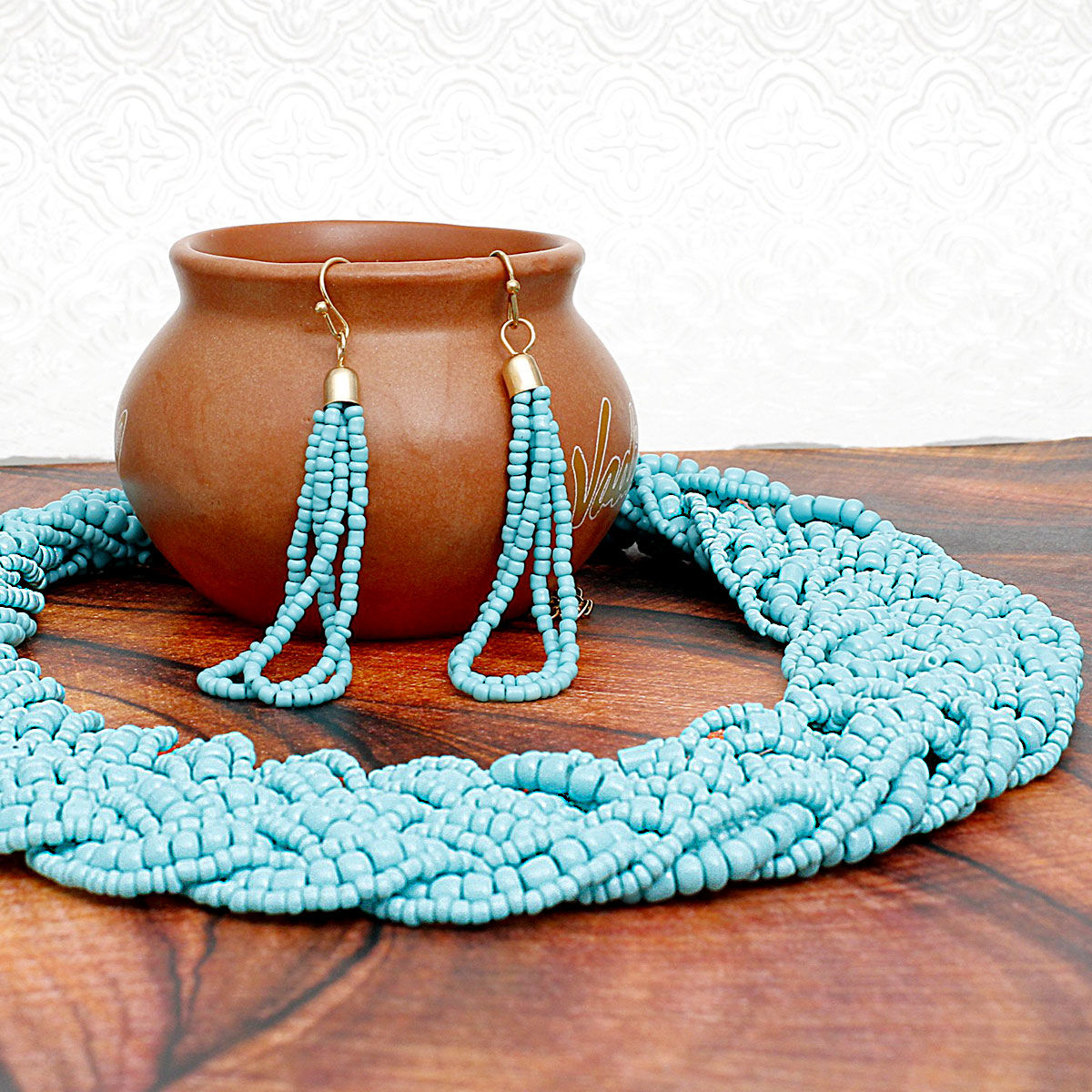 Collar Turquoise Seed Bead Braided Collar Necklace