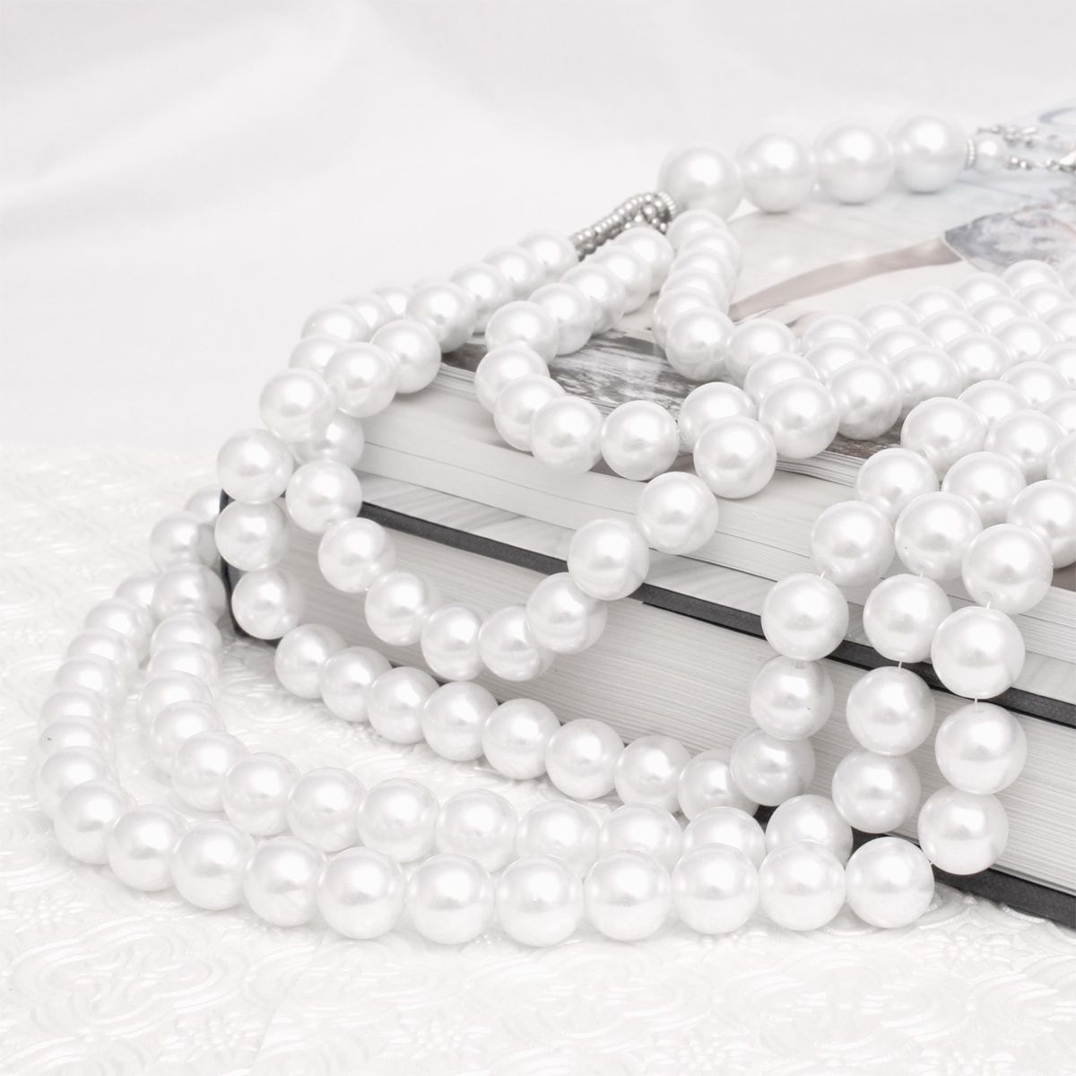 Pearl Long Layer 6 Strand White Chunky Necklace