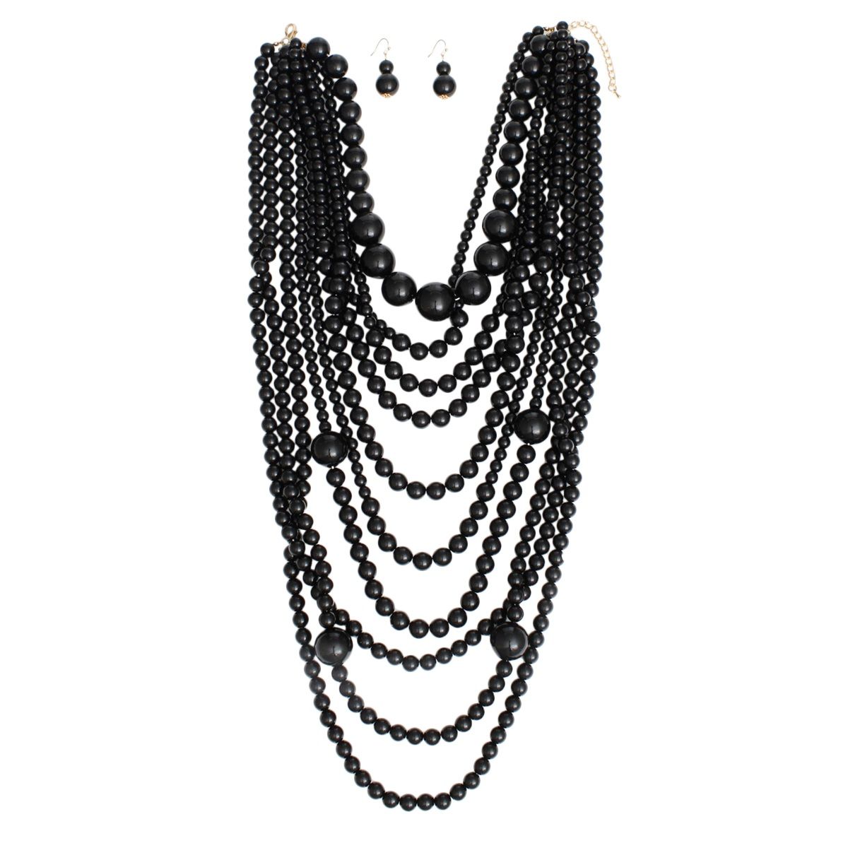 Beaded Black 10 Strand Long Layered Necklace Women