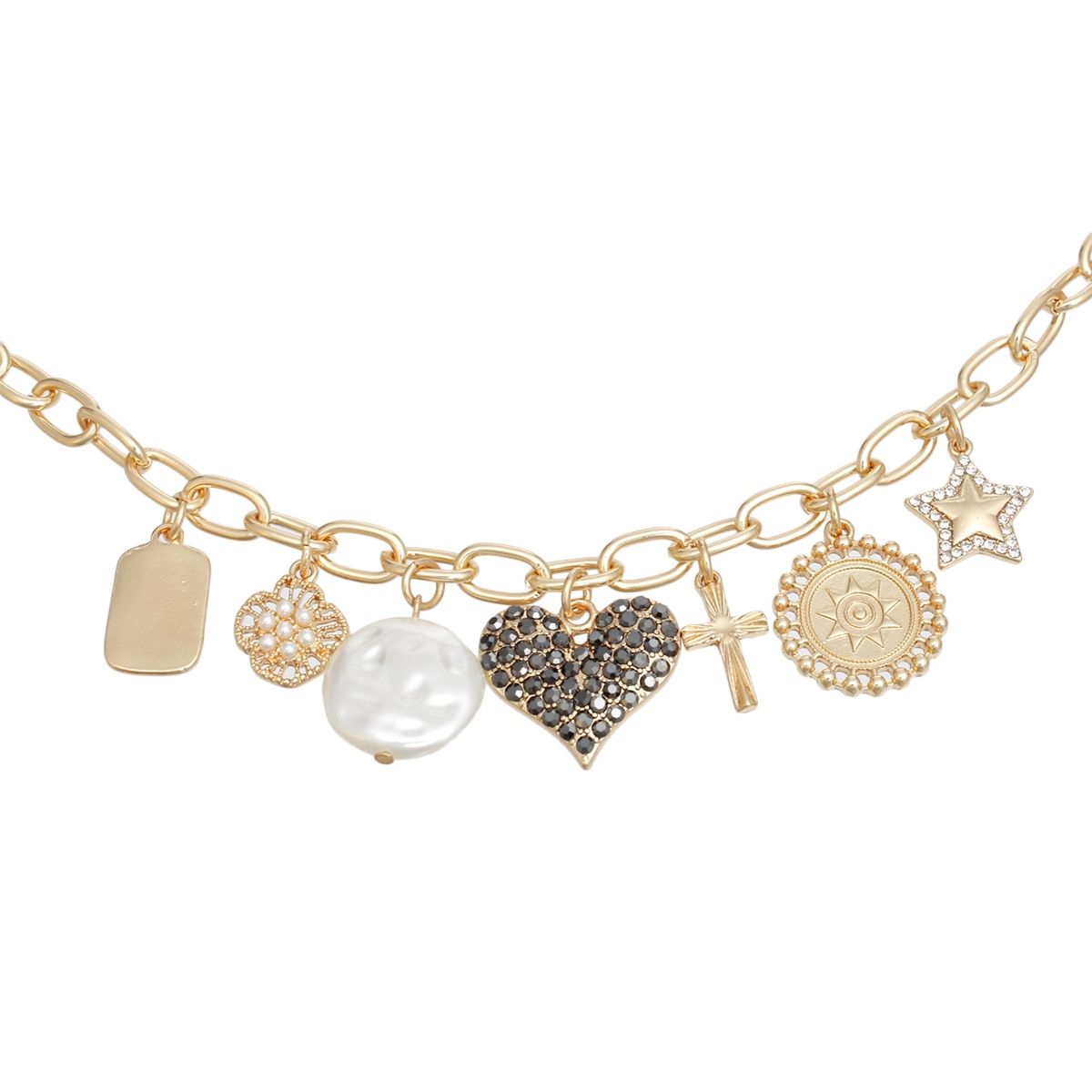 Charm Necklace Gold Heart Star Cross Chain Women