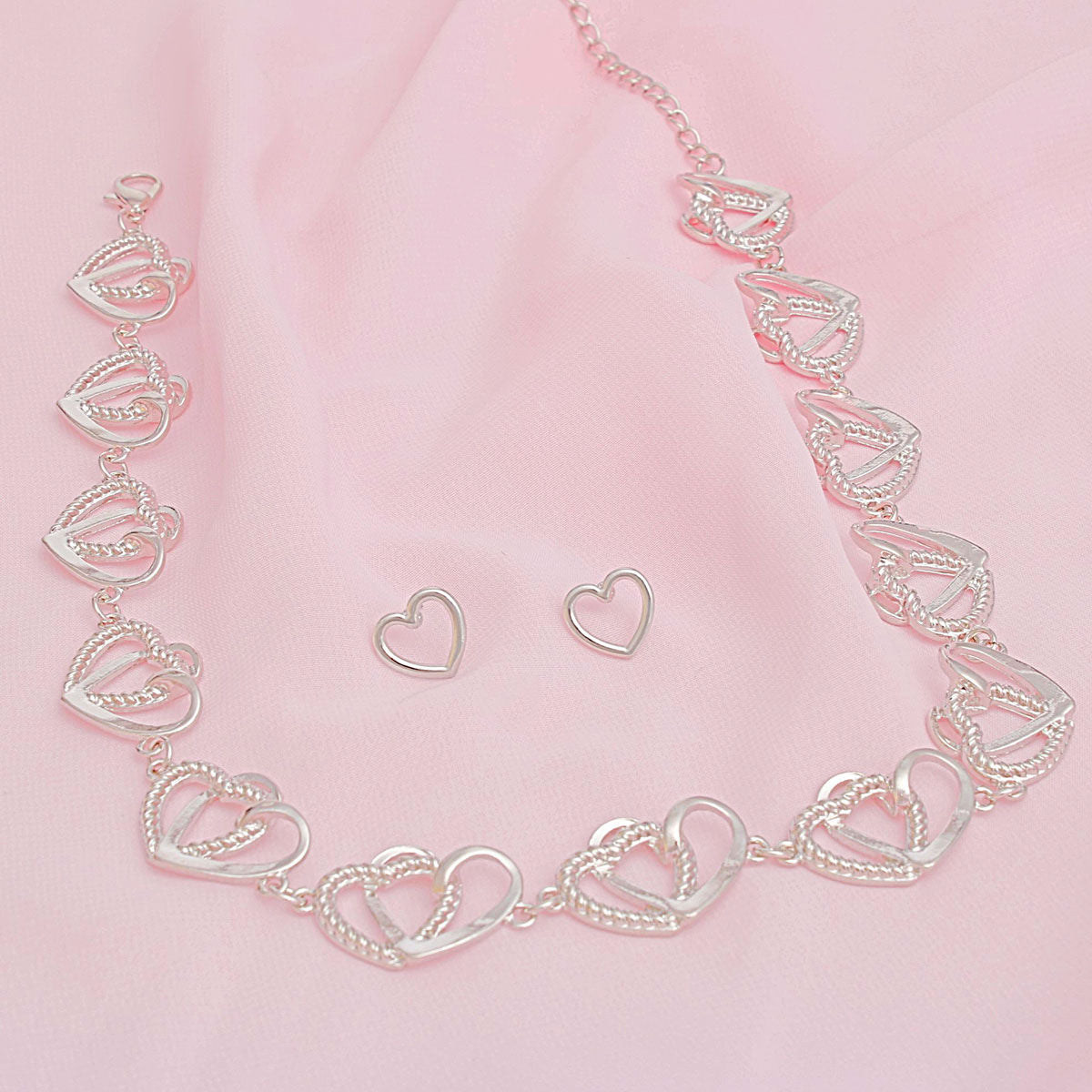 Chain Necklace Silver Linked Hearts Set for Women