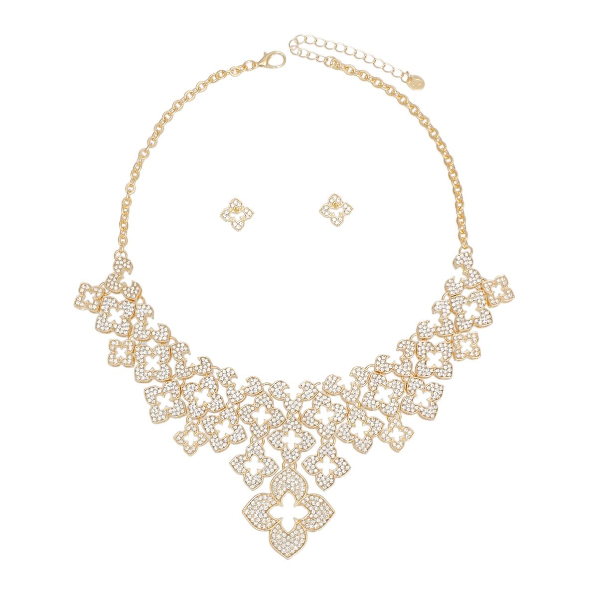 Bib Gold Monogram Flower Rhinestone Necklace Set