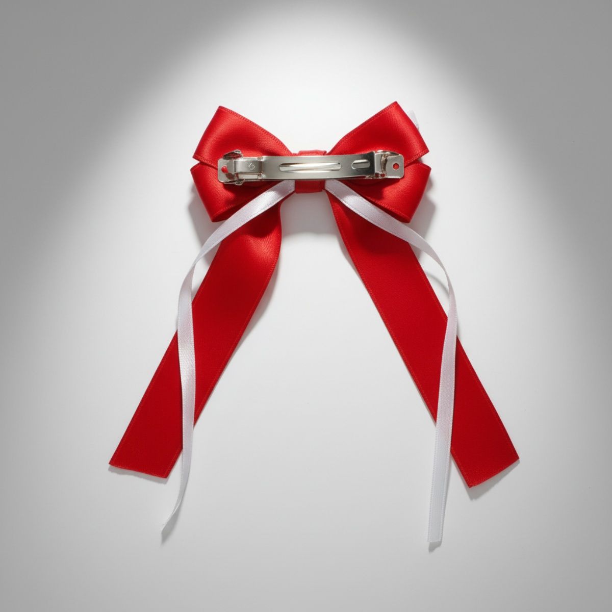 DST Merch Red White Ribbon Hair Bow Clip