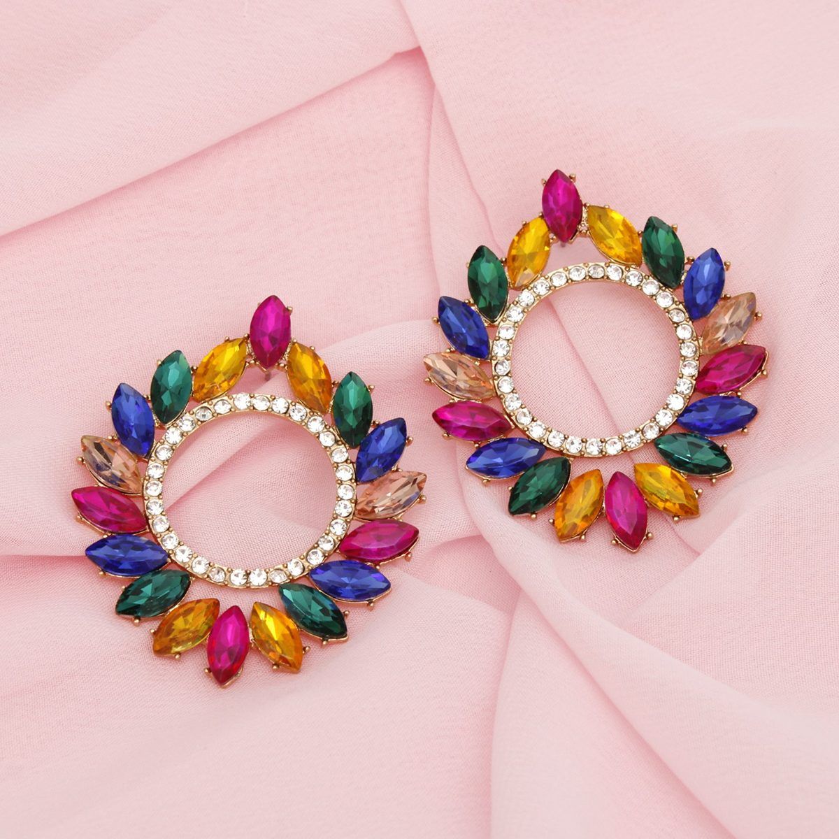 Studs Glistening Multi Crystal Wreath Earrings
