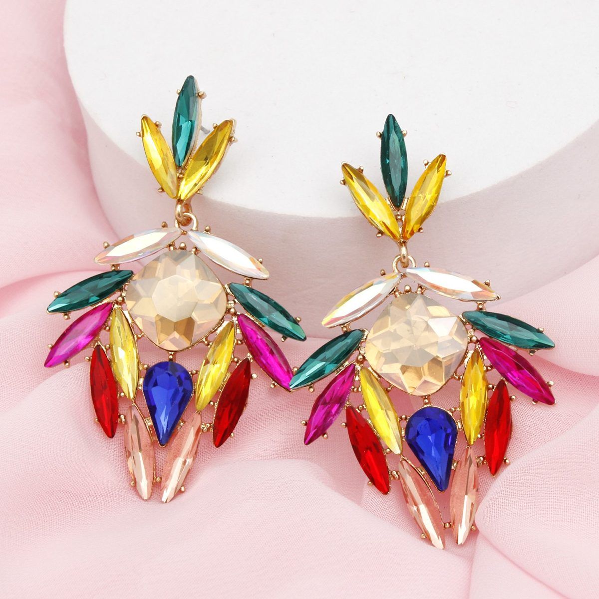 Drop Show Stopping Multi Marquise Crystal Earrings