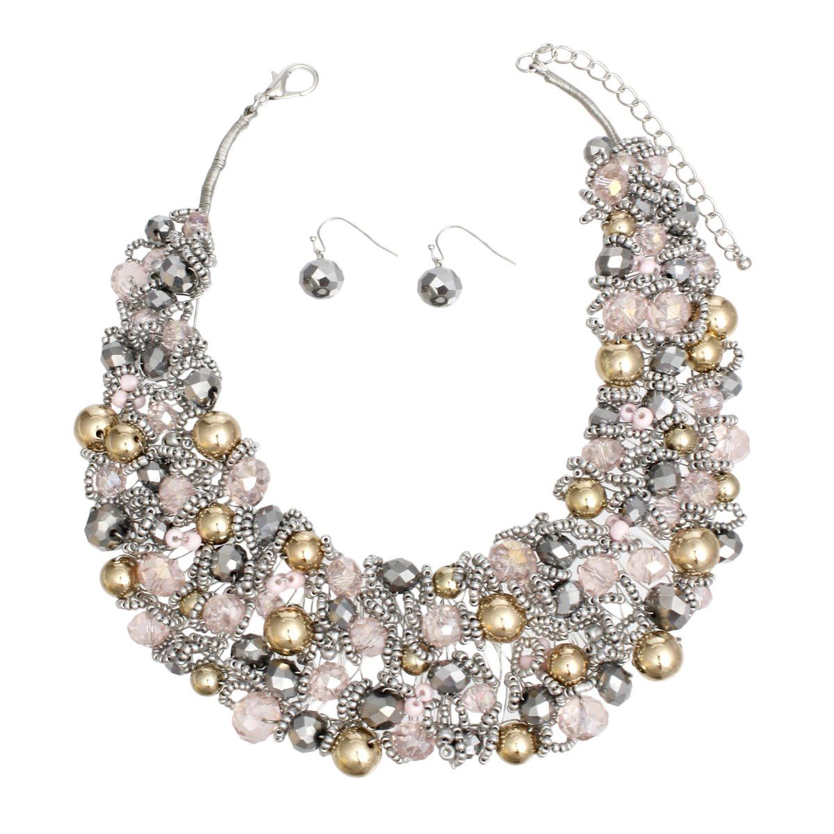 Bib Light Pink Silver Artistic Glass Copper Choker