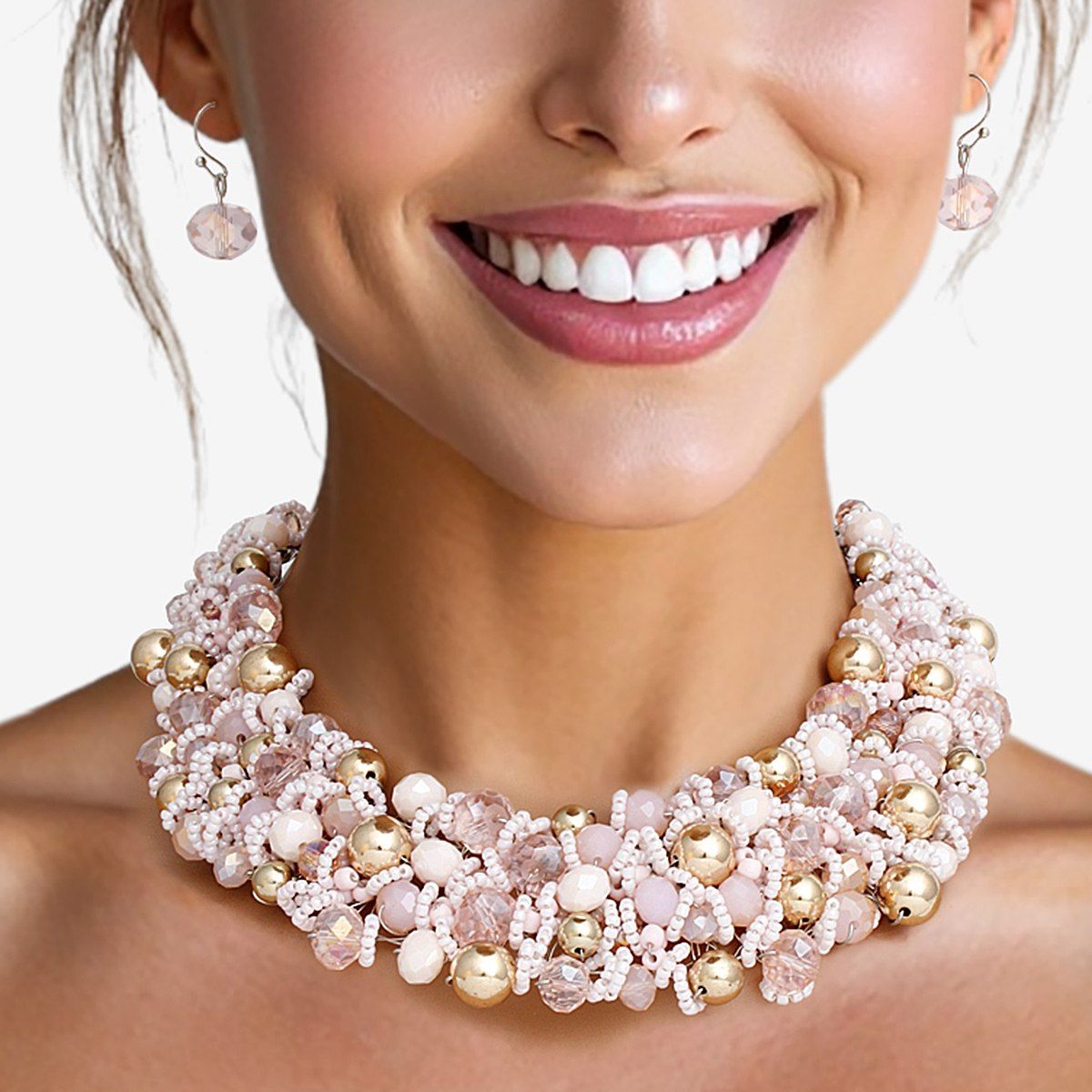 Bib Pale Pink Artistic Glass Copper Choker Set