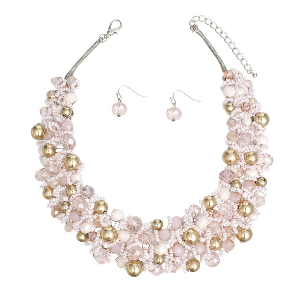 Bib Pale Pink Artistic Glass Copper Choker Set