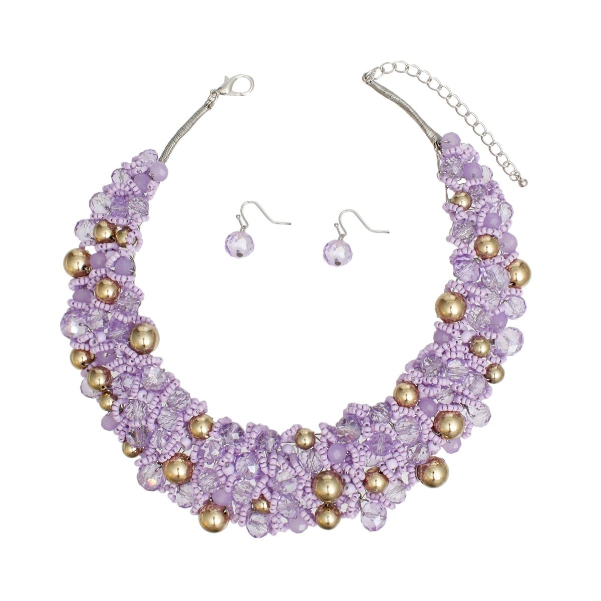 Bib Light Purple Artistic Glass Copper Choker Set