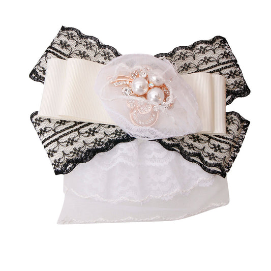 Lace Bow Tie with Brooch