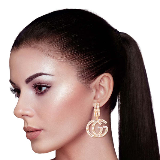 Gold Pave GG Charm C Hoops