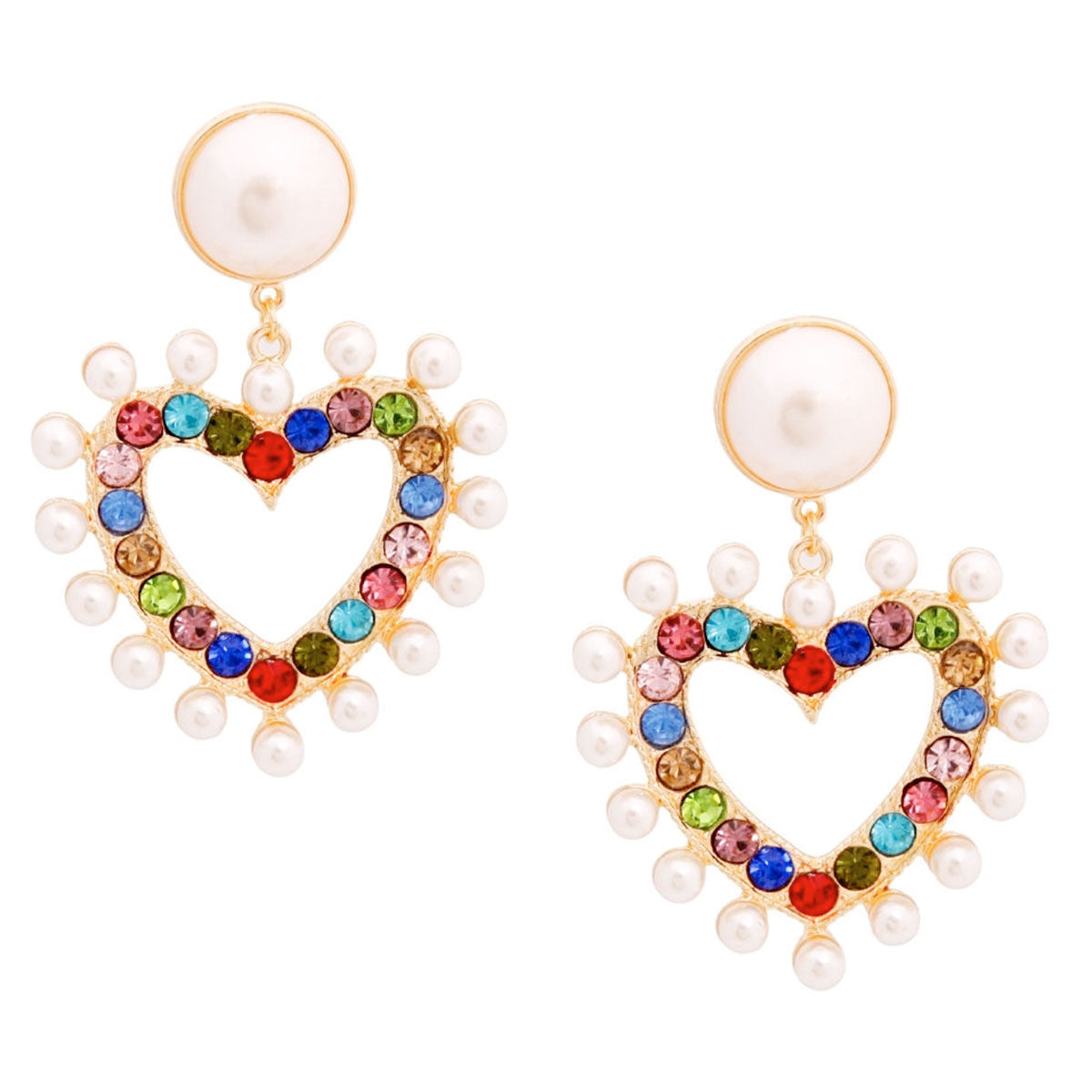 Multi Dangling Pearl Heart Earrings