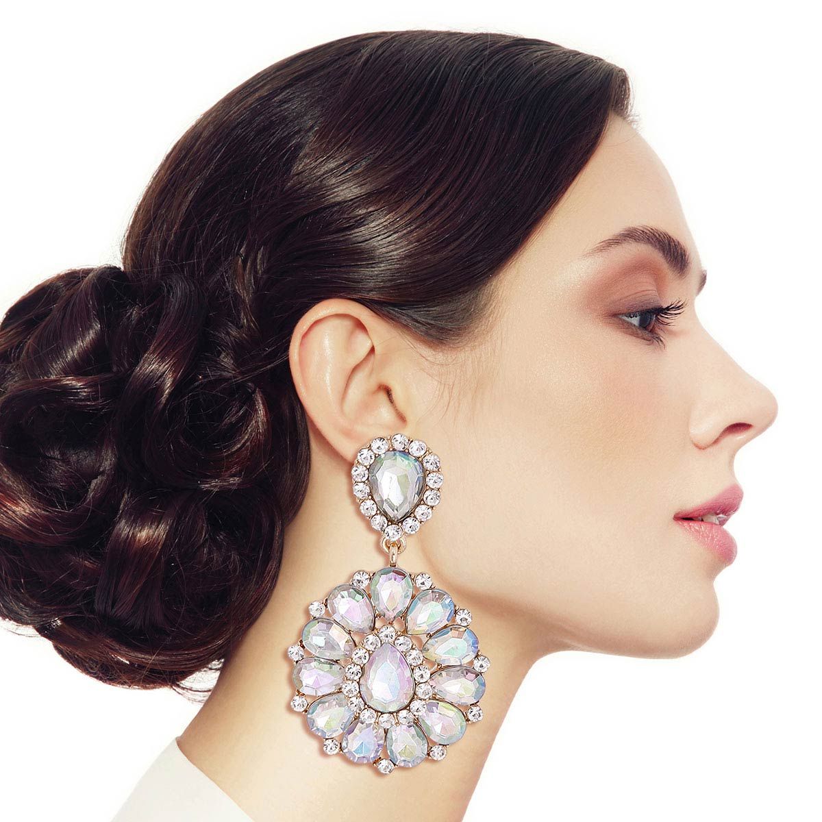 Clip On Brilliant Aurbo Teardrop Crystal Earrings