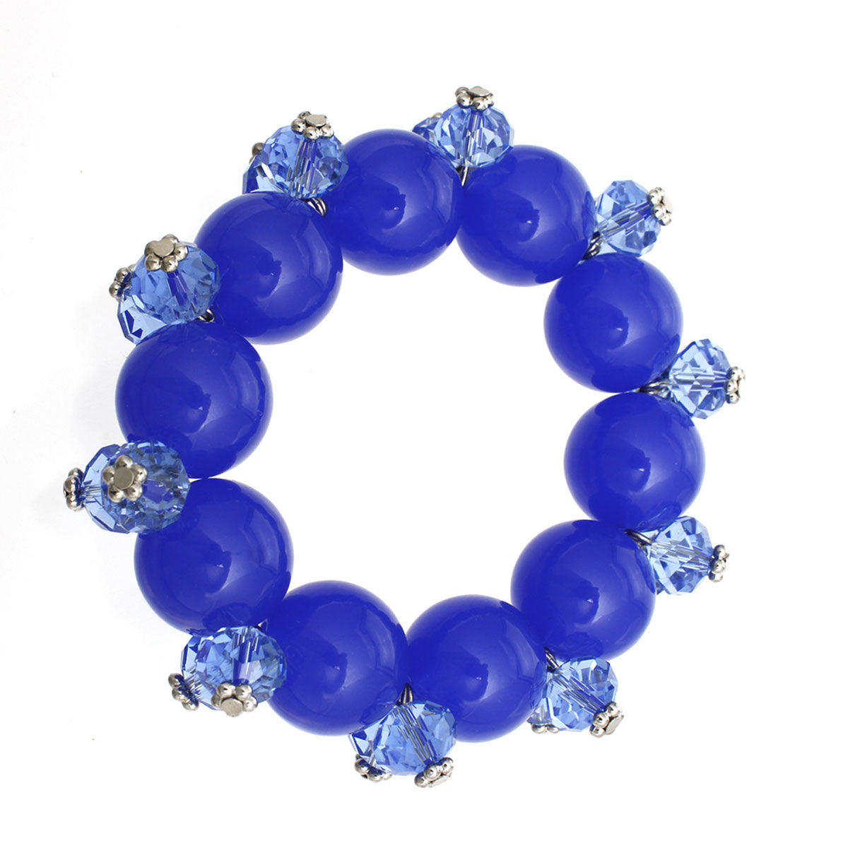 Beaded Royal Blue Ball and Faceted Bracelet