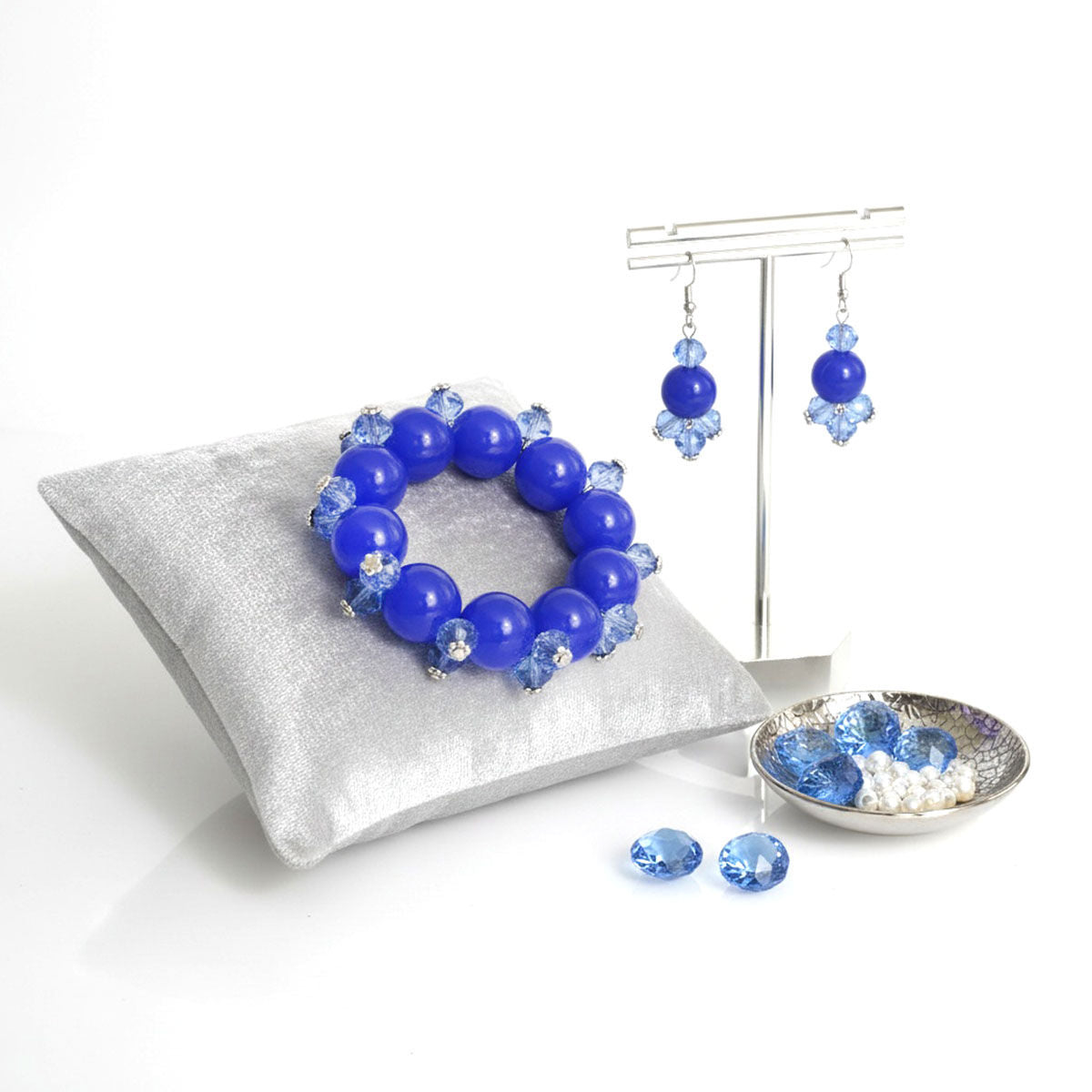 Beaded Royal Blue Ball and Faceted Bracelet