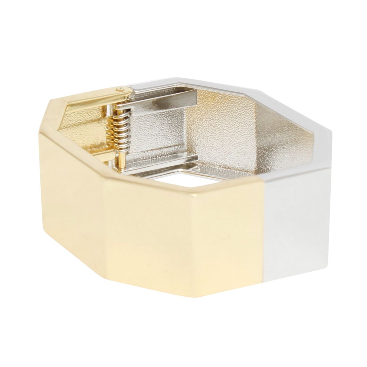 Cuff Mixed Metal Geometric Bent Hinge Bracelet