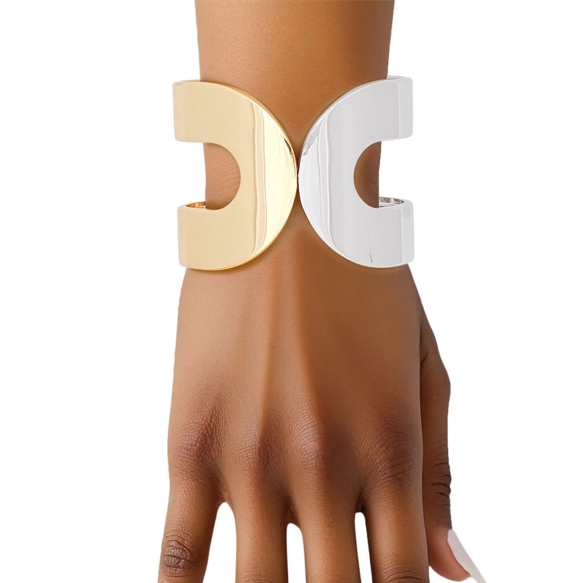 Cuff Mixed Metal Rounded Loop Hinge Bracelet