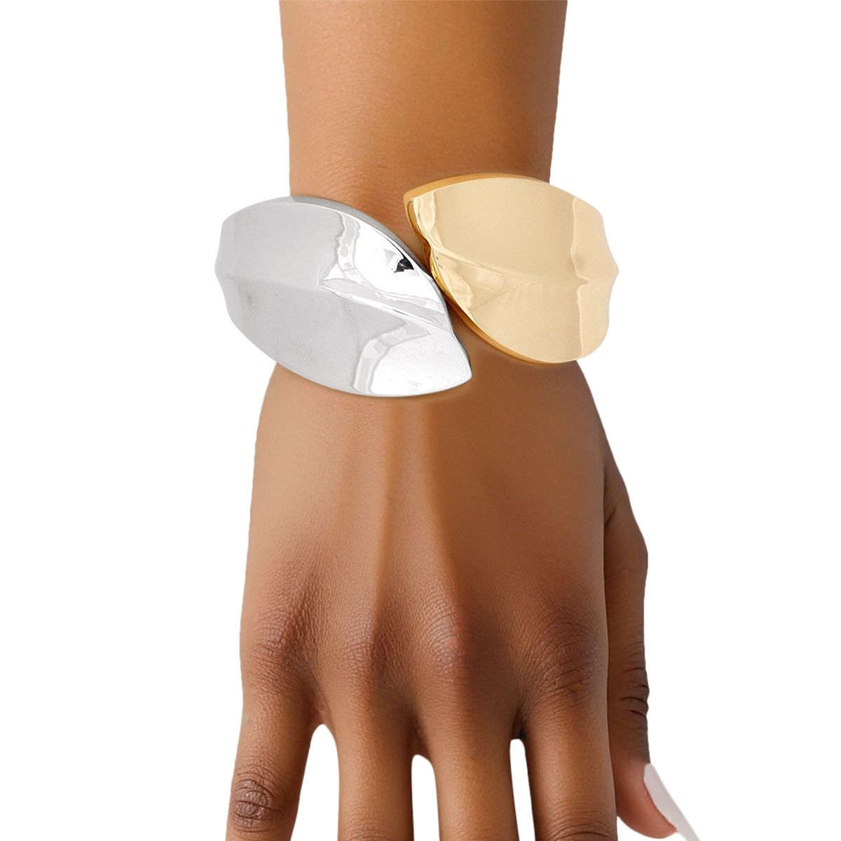Cuff Mixed Metal Leaf Hinge Bracelet for Women