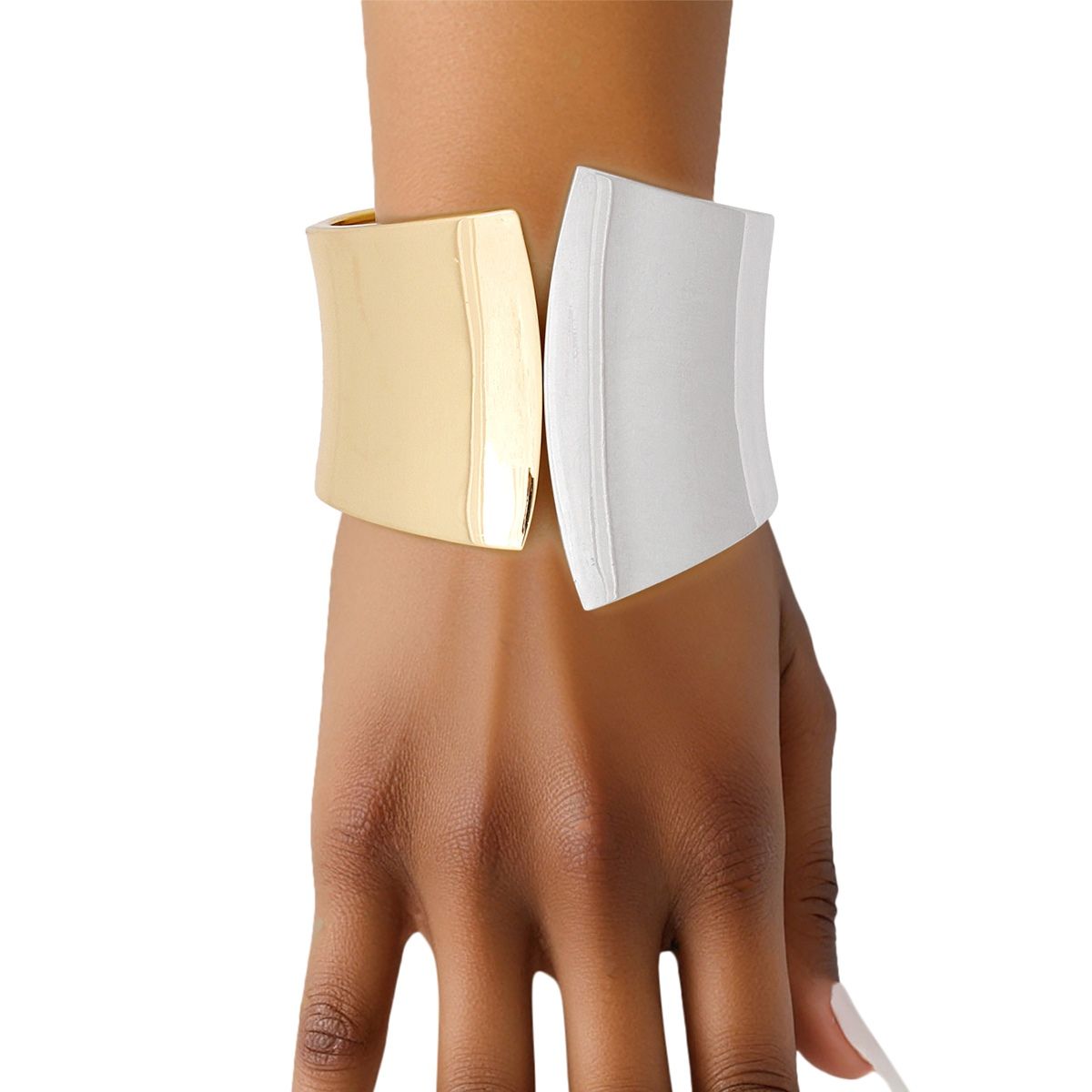 Cuff Mixed Metal Pointed Geometric Hinge Bracelet