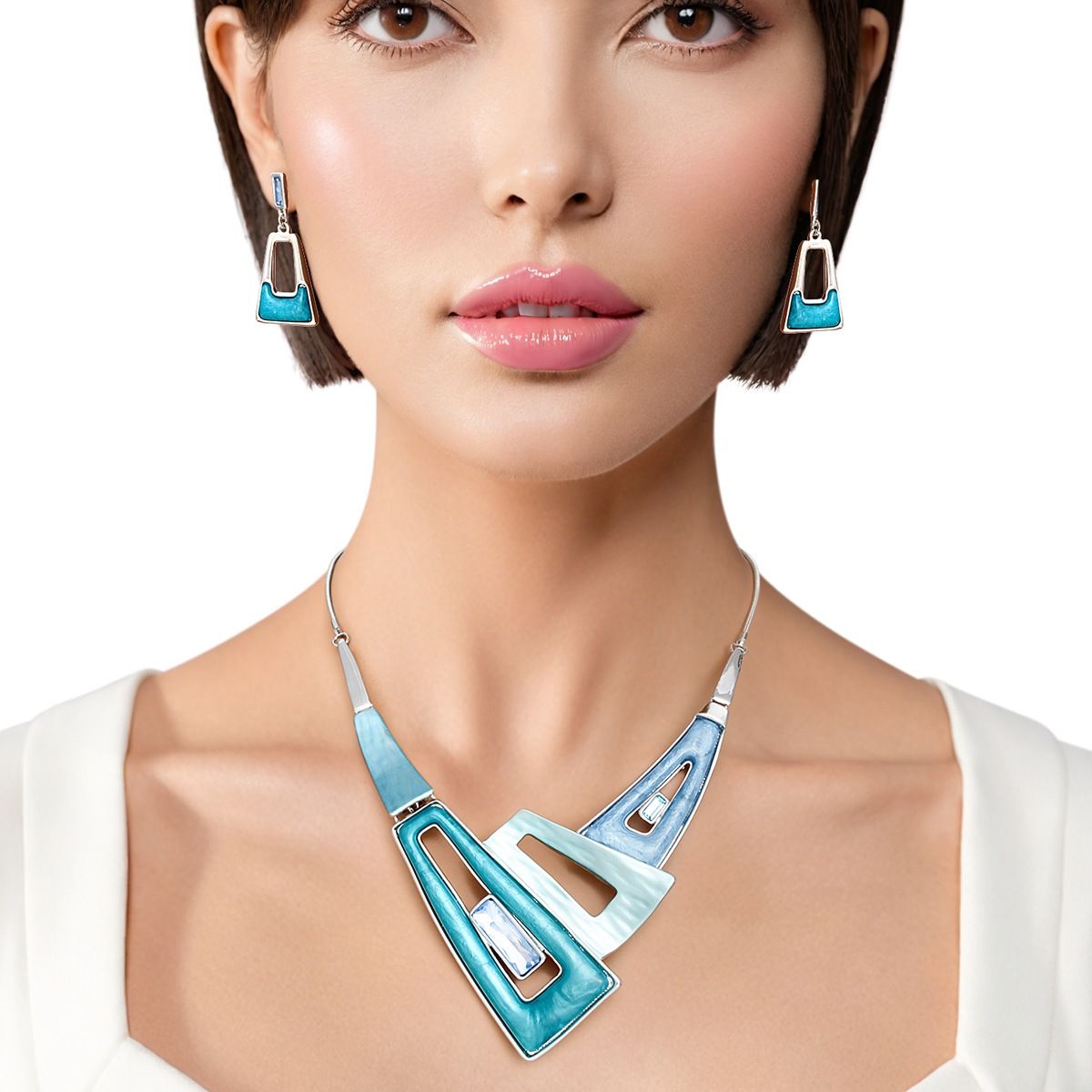 Collar Blue Geometric Snake Chain Necklace Women