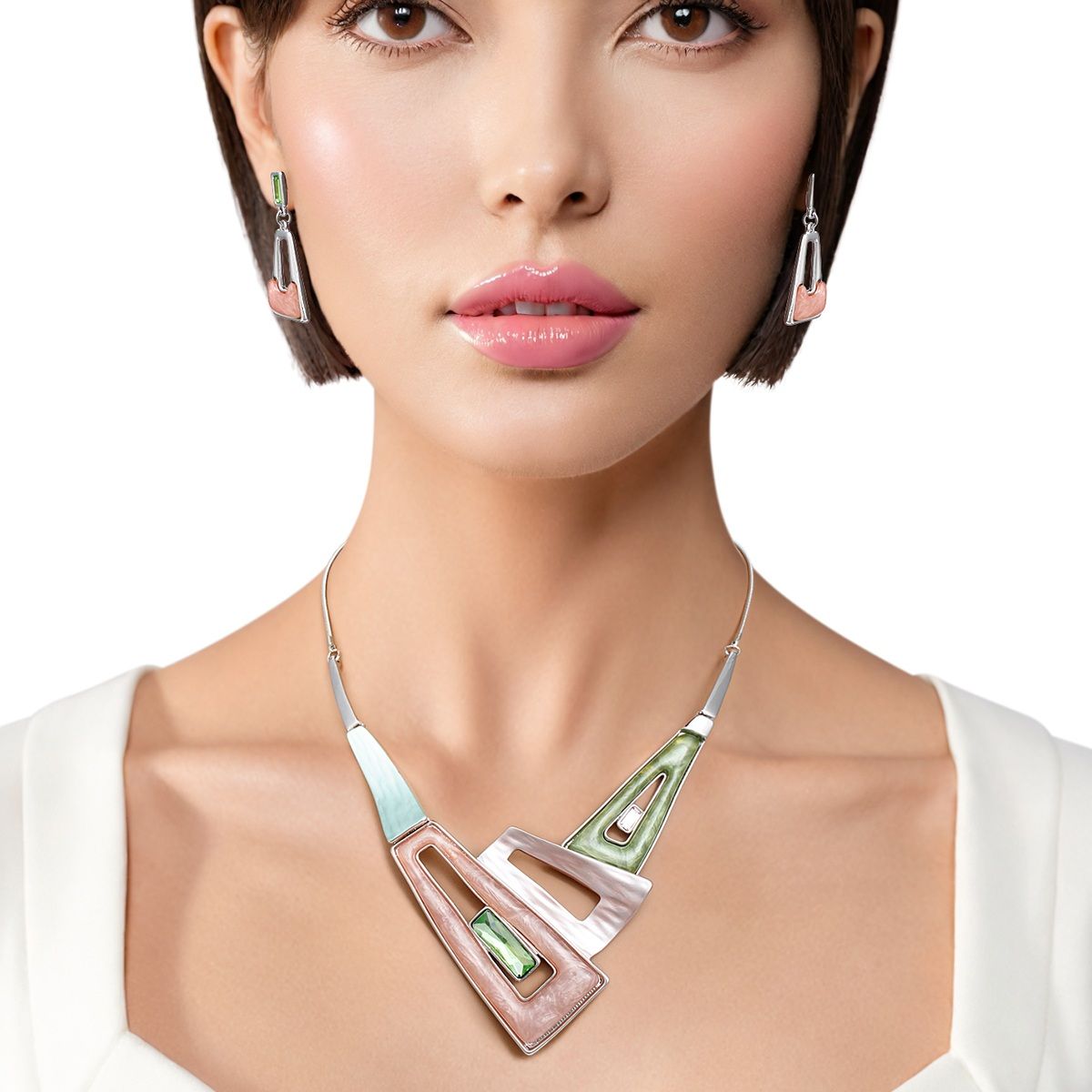 AKA Collar Pink Green Geometric Snake Chain Set