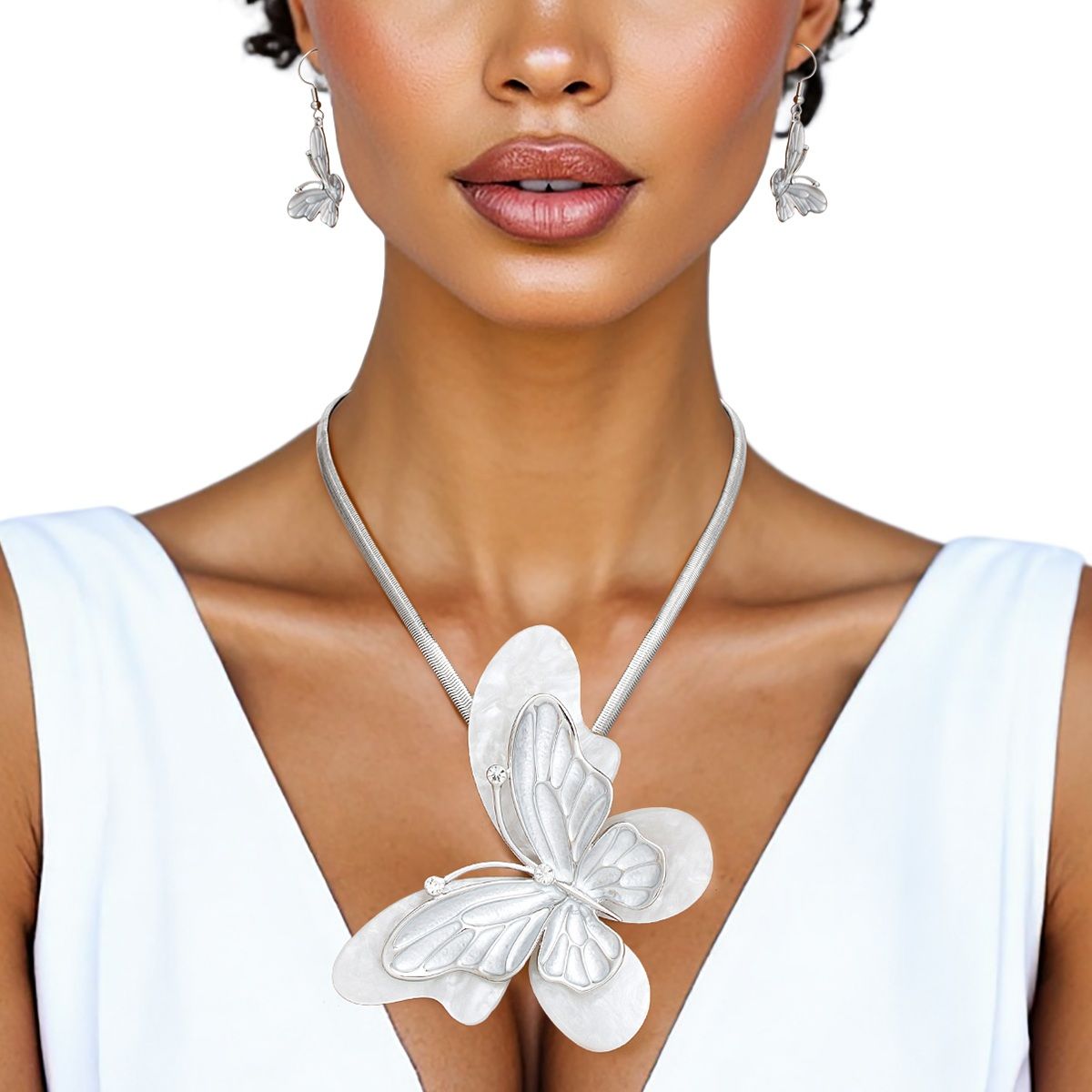 Pendant White Butterfly 3D Necklace for Women