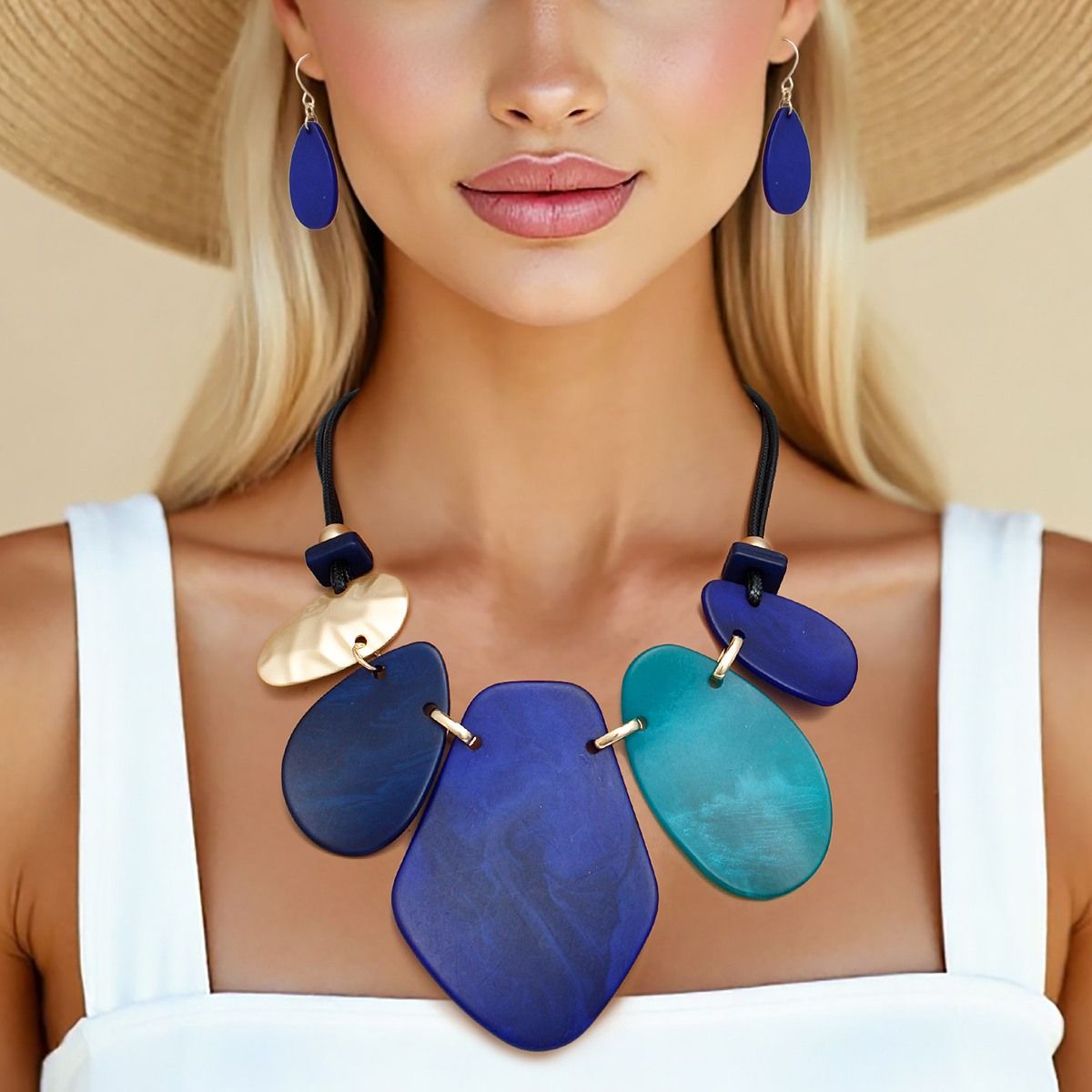 Necklace Shades of Blue Bib Set for Women