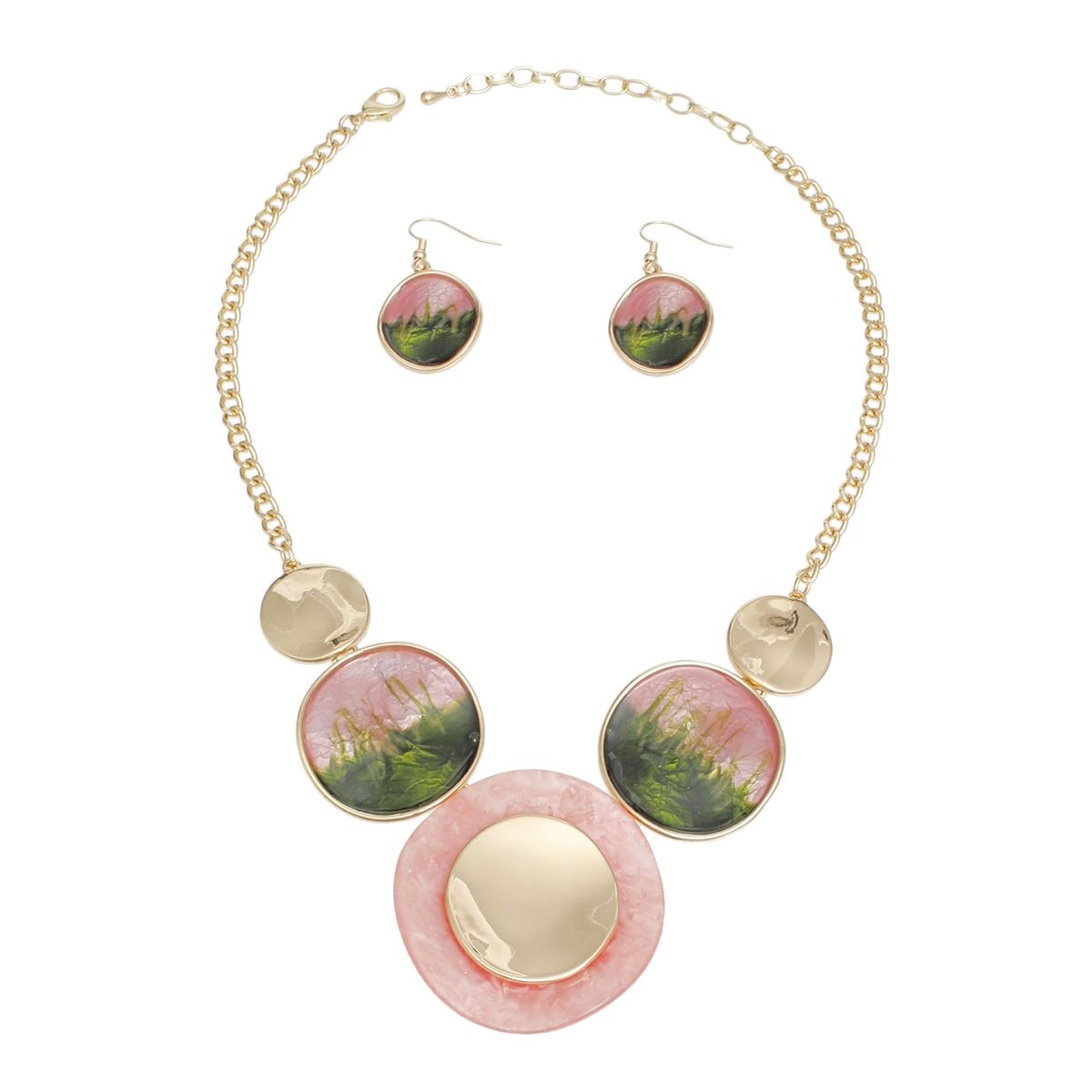 AKA Collar Pink Green Gradient Gold Disc Necklace