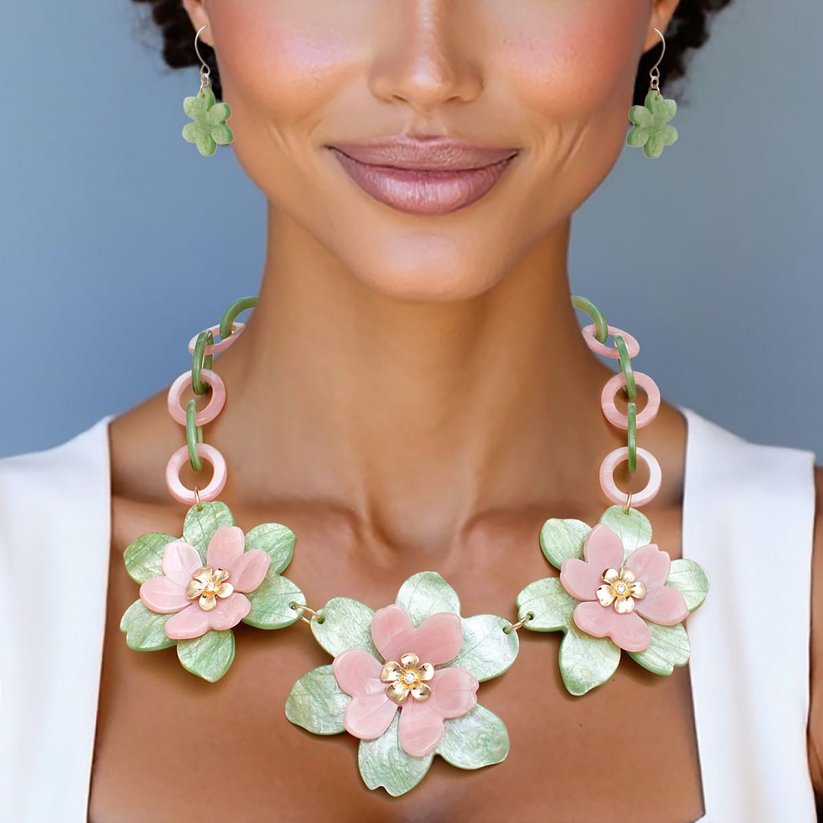 AKA Collar Marbled Pink Green Links 3D Flower Set