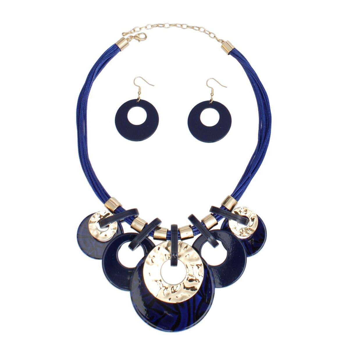 Collar Blue with Gold Cord and Disc Necklace Set