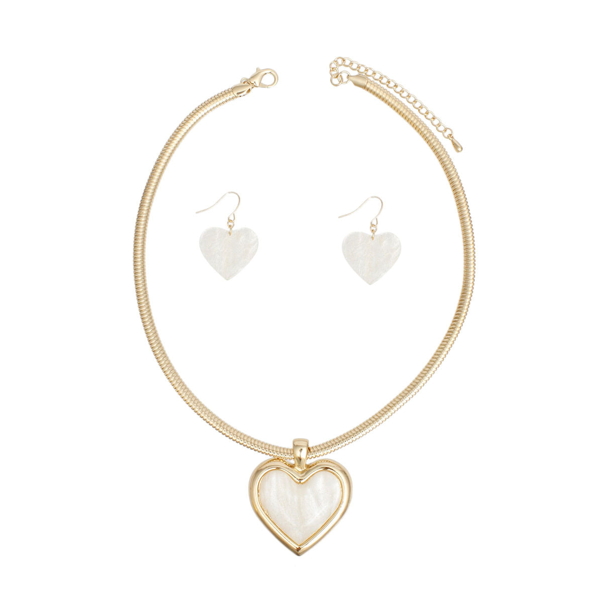 Pendant Gold Omega Chain White Heart Set for Women