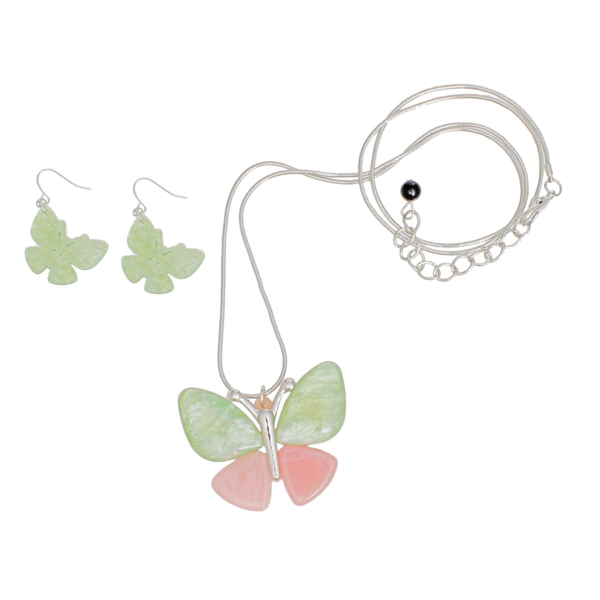 AKA Pendant Pink Green Butterfly Long Chain Set