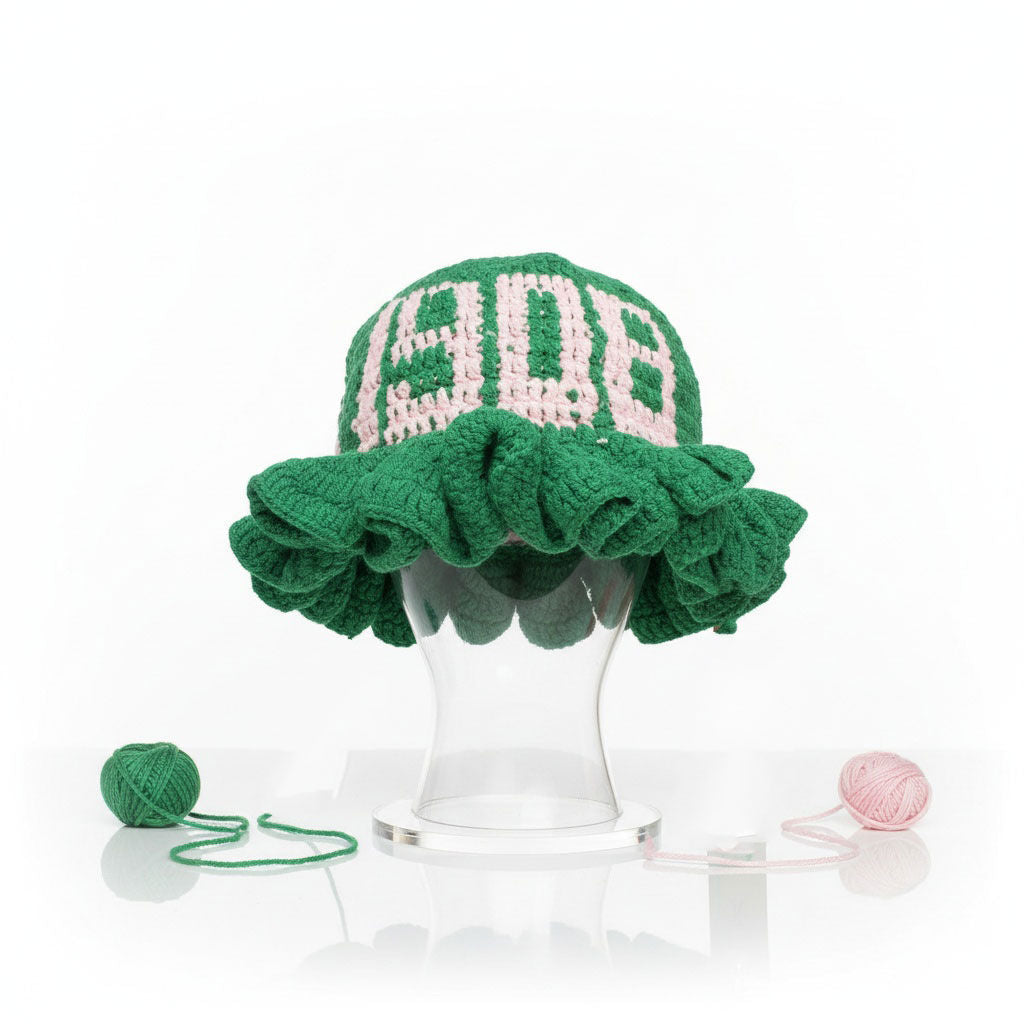 AKA Sorority Green Crochet Ruffle 1908 Bucket Hat