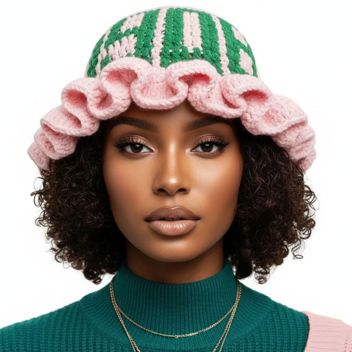 AKA Sorority Pink Crochet Ruffle 1908 Bucket Hat