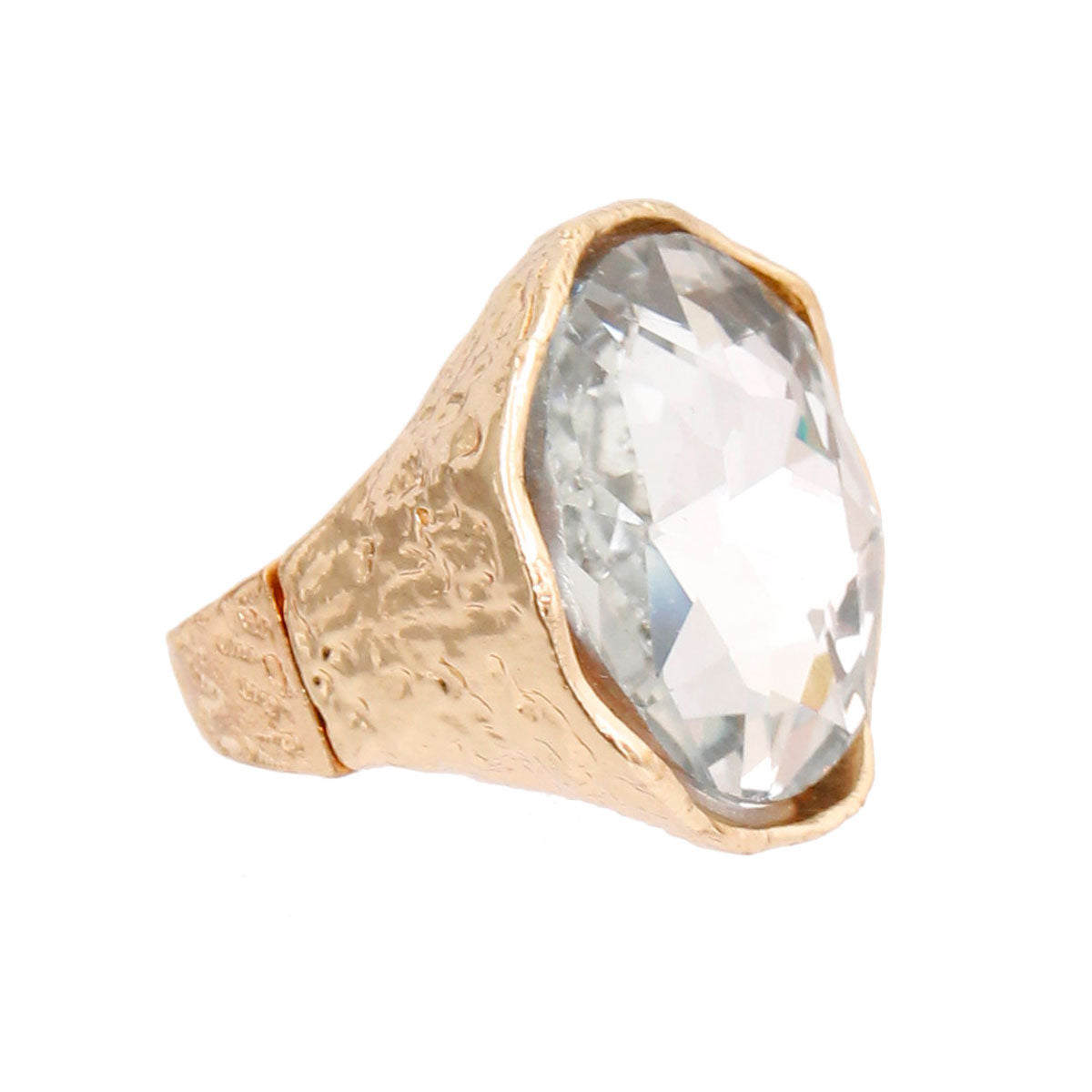 Gold Clear Round Cut Crystal Ring