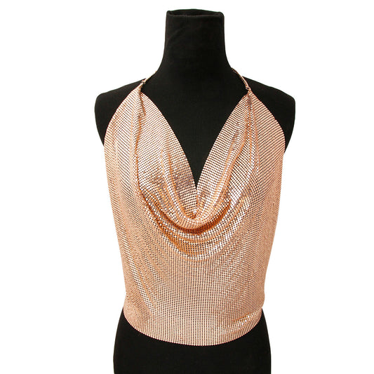 Liquid Mesh Rose Gold Halter Top