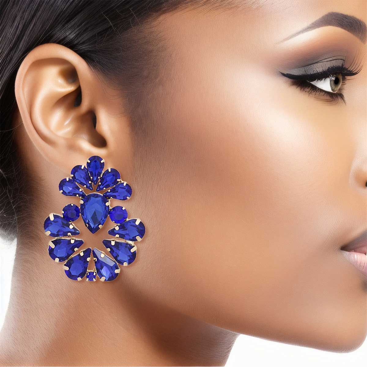 Stud Royal Blue Teardrop Gold Earrings for Women