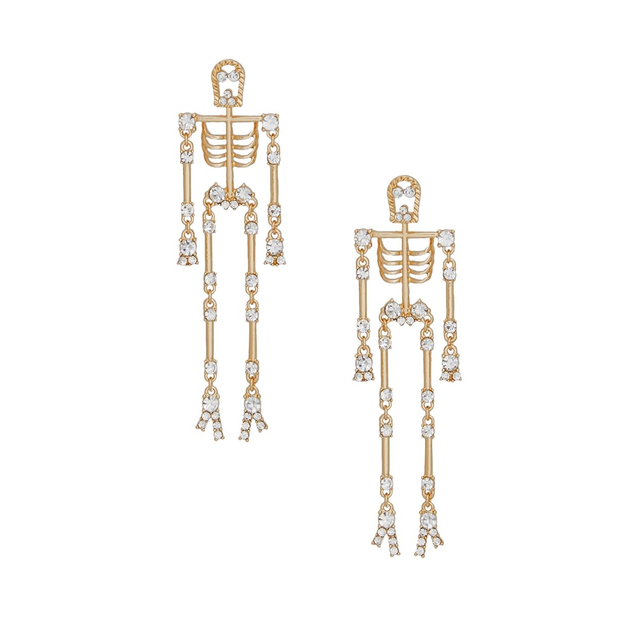 Dangle Gold Spooky Sparkle Skeleton Earrings