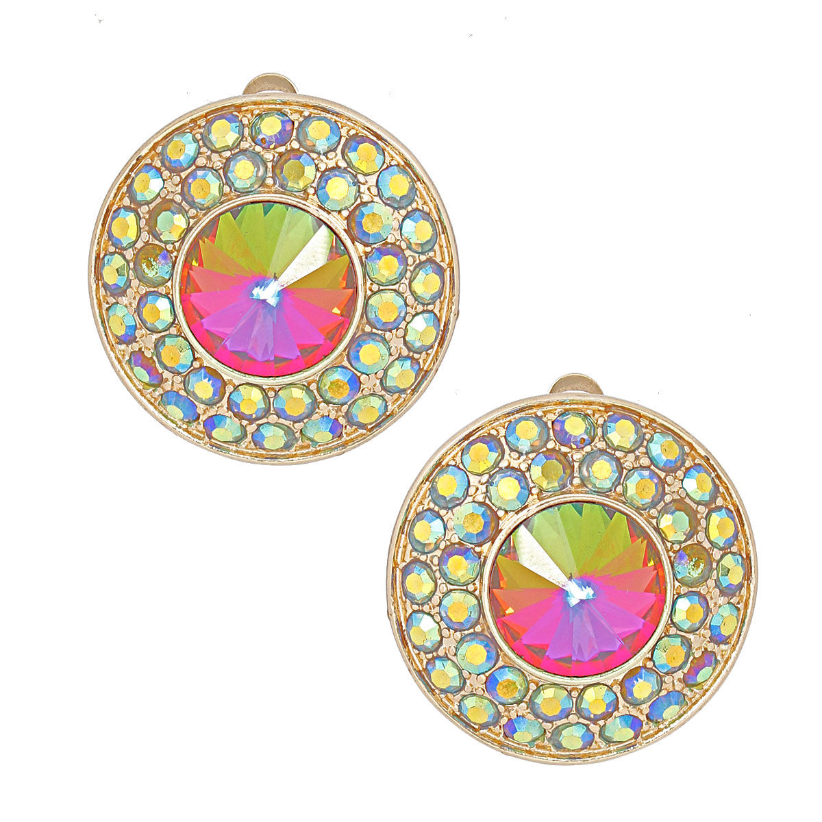 Clip On Small Pink Green Dome Earrings for Women