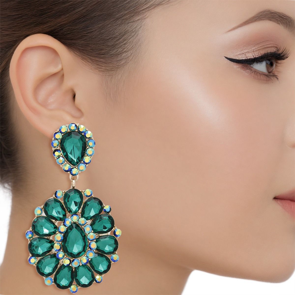 Clip On Brilliant Green Teardrop Crystal Earrings
