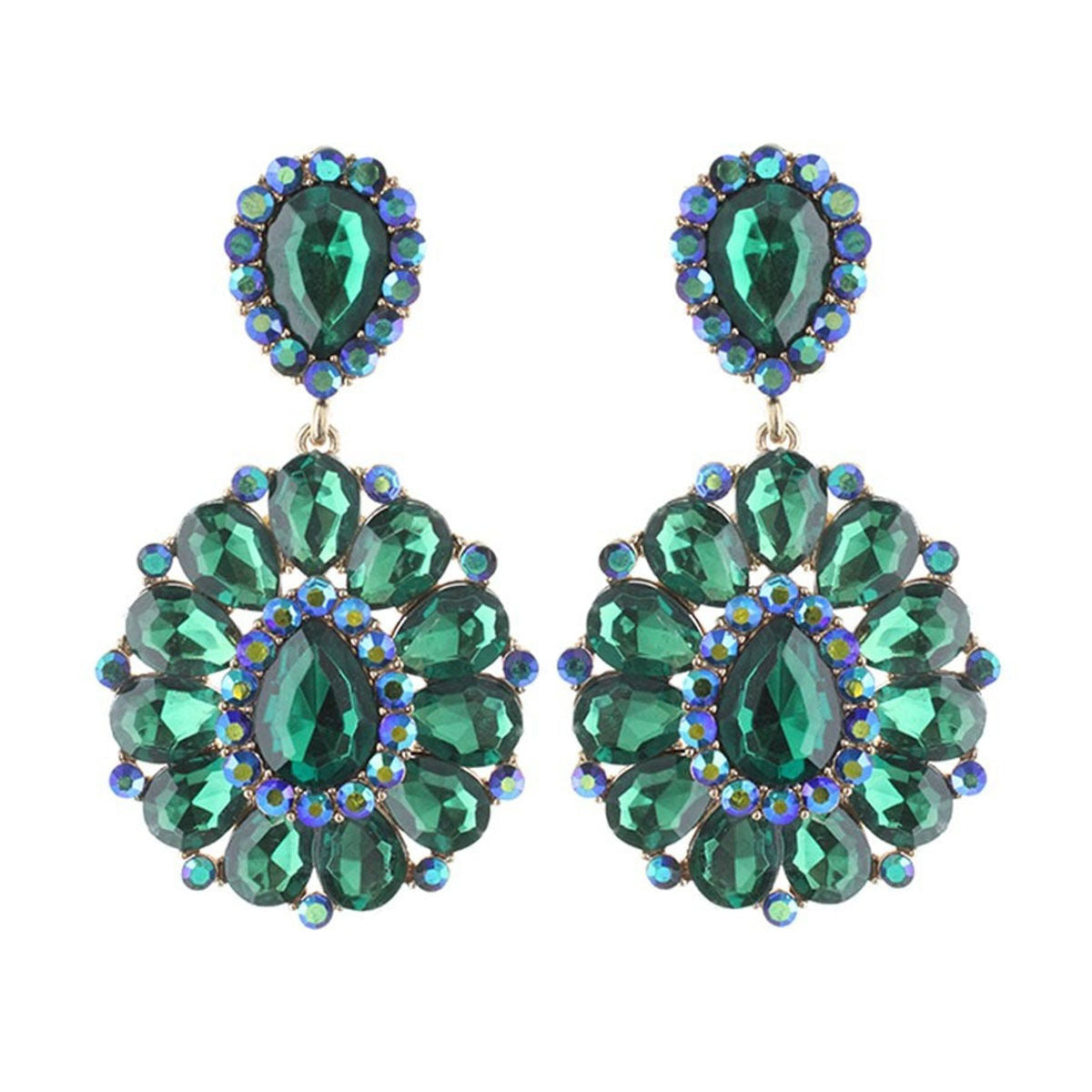 Clip On Brilliant Green Teardrop Crystal Earrings