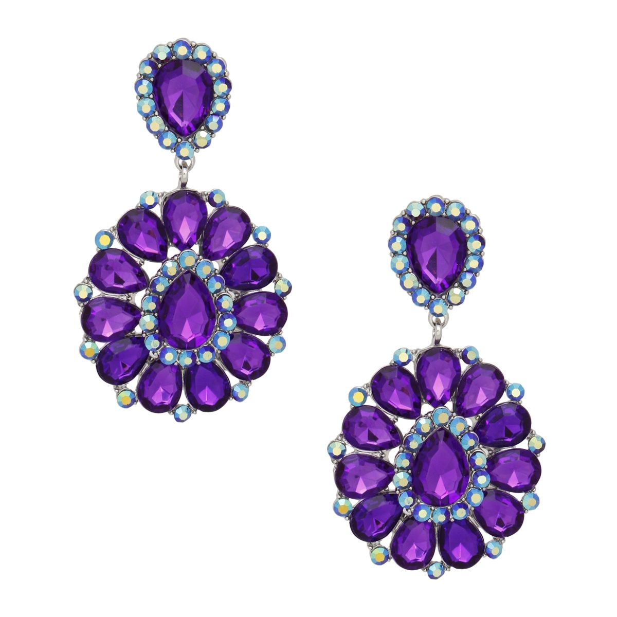 Clip On Brilliant Purple Teardrop Crystal Earrings