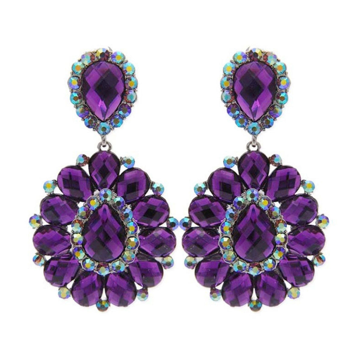 Clip On Brilliant Purple Teardrop Crystal Earrings