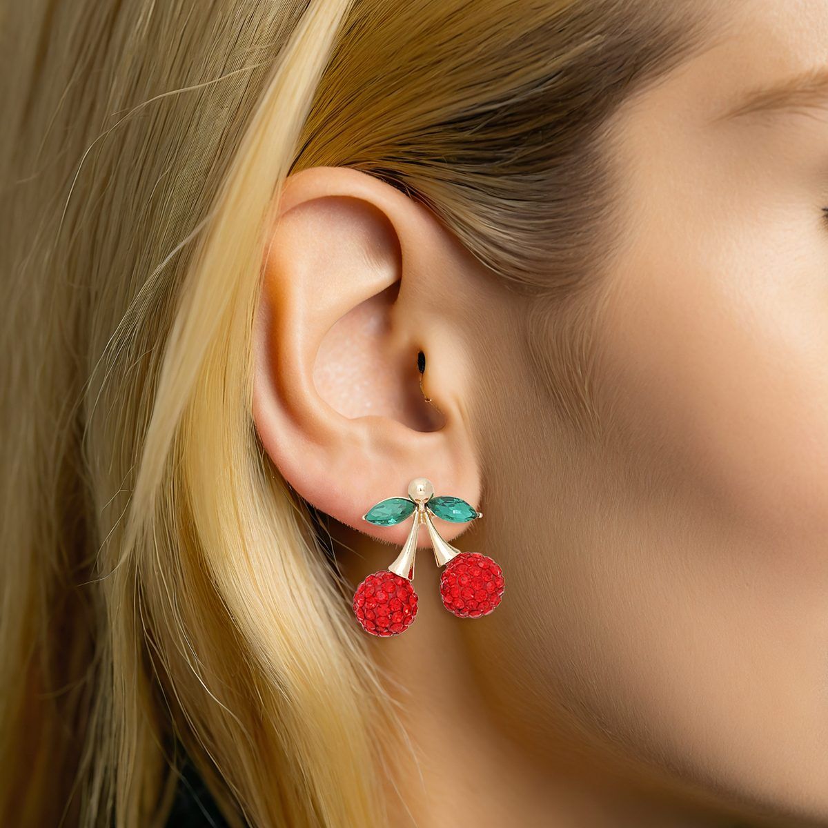 Stud Pin Up Inspo Double Cherry Glam Earrings