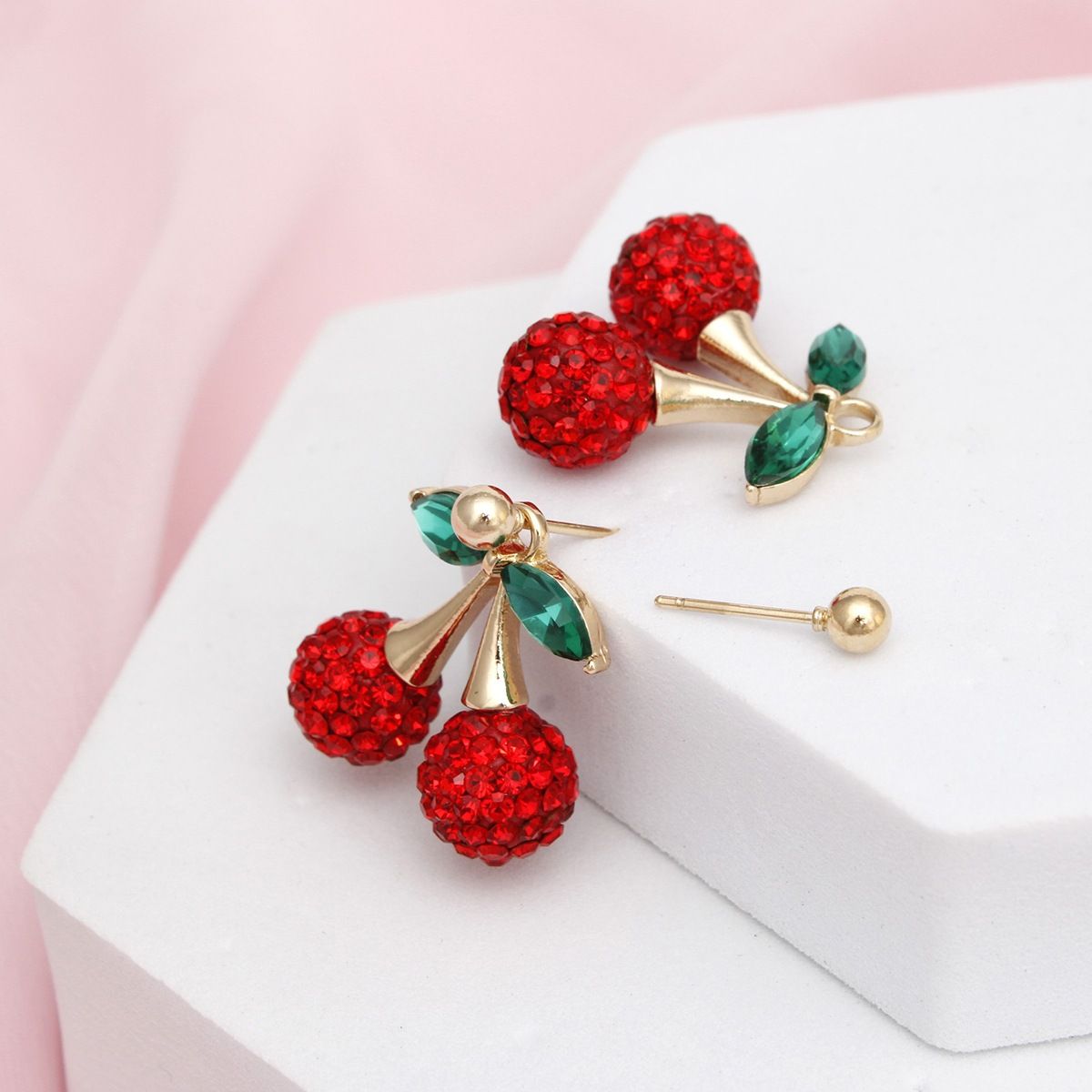 Stud Pin Up Inspo Double Cherry Glam Earrings