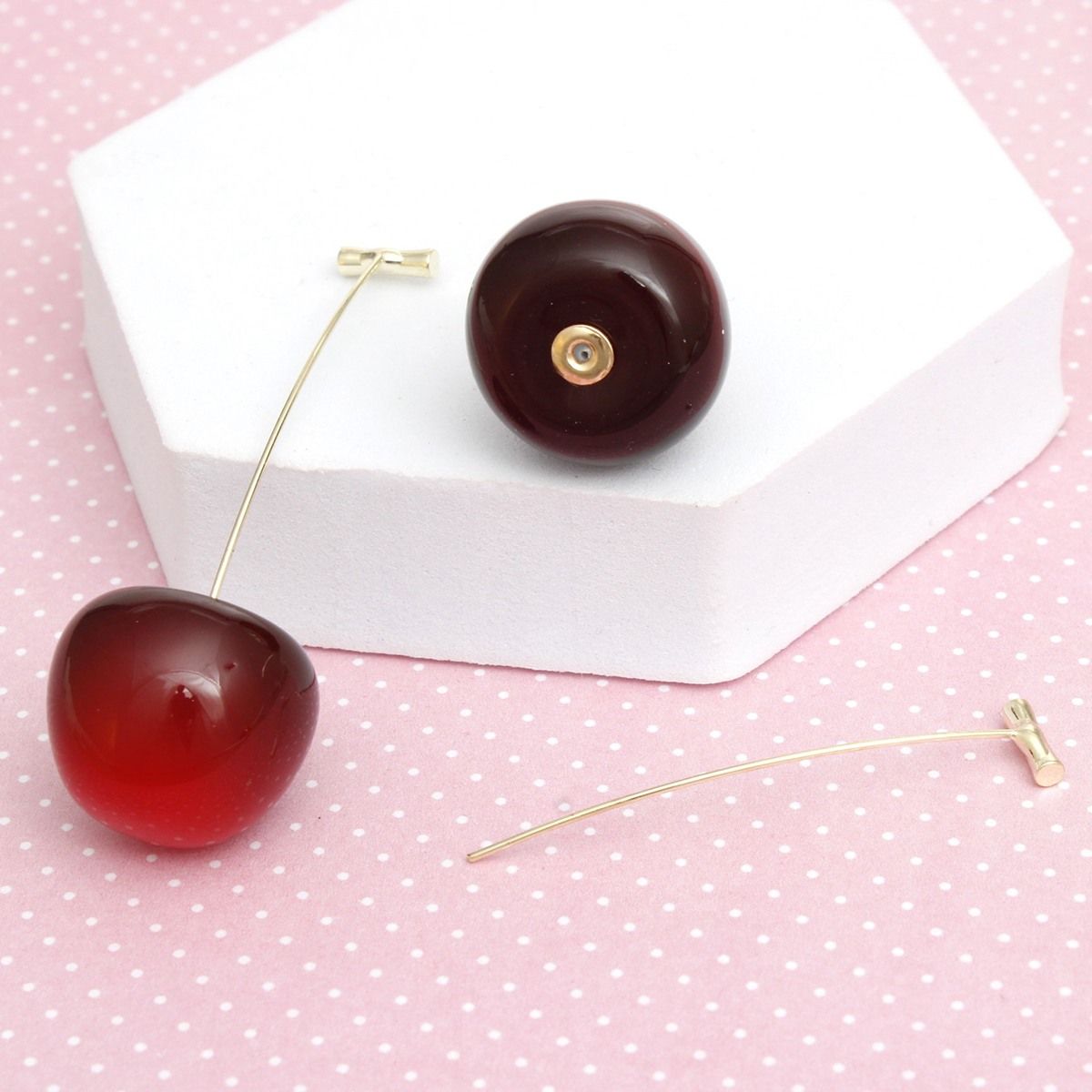 Cherry Drop Deep Red Gold Stem Earrings Women